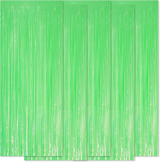 5 Pack Green Foil Curtain Backdrop 3.2ft x 8.2ft Tinsel Foil Fringe Curtains Macaron Photo Booth Streamer Backdrop for Party Decorations Birthday Baby Shower Bachelorette Holiday Decor (Pastel Green)