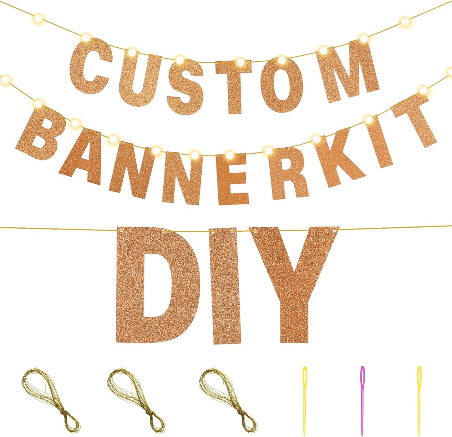 TaoBary 112 Pcs DIY Letter Kit Glitter Customizable Banner Letters Include 107 Letters and Numbers 3 Rope and 2 Needles for Birthday Halloween Christmas Wedding Valentine Party Decor(Glitter Orange)