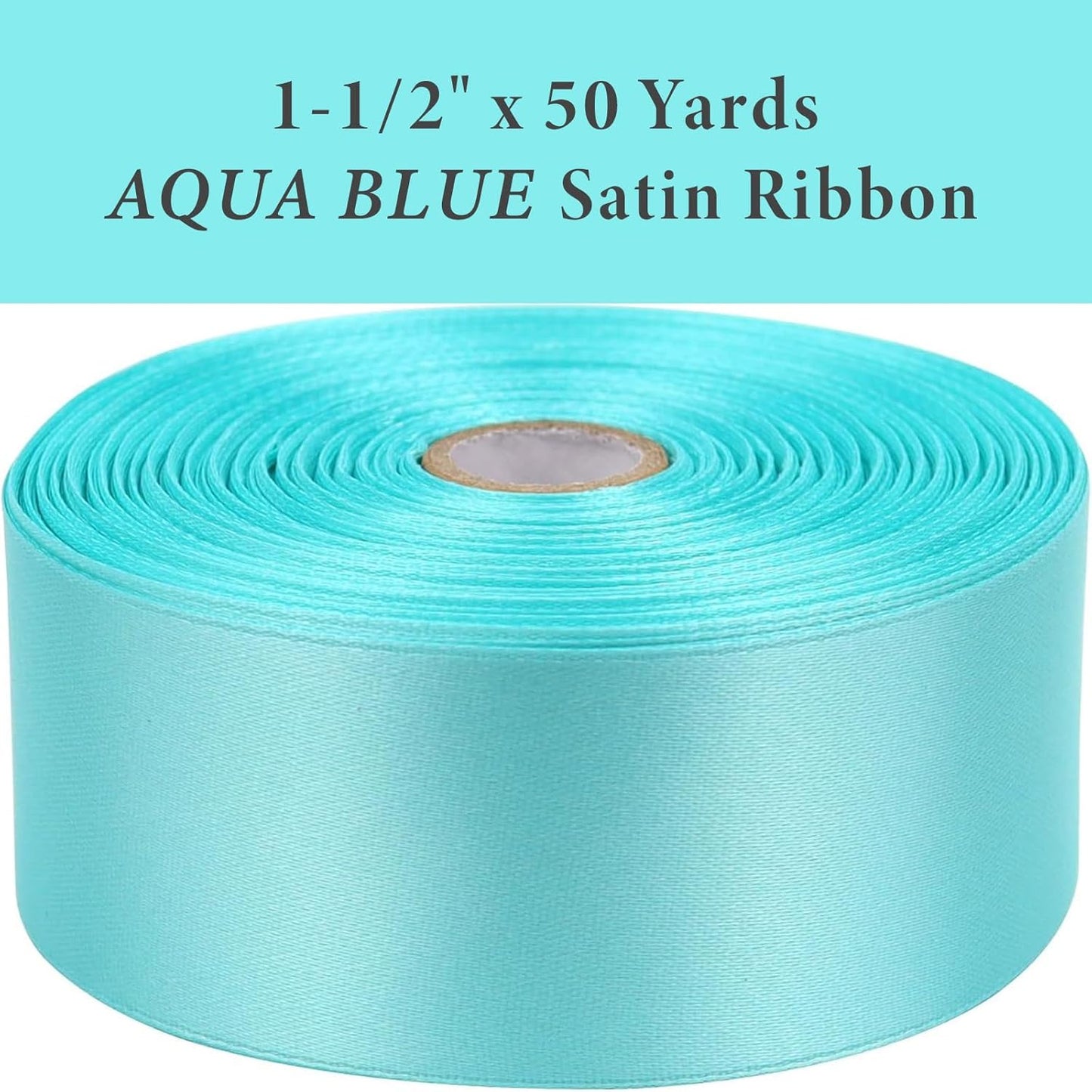 1-1/2" x 50 Yards Aqua Blue Satin Ribbon Single Faced Fabric Ribbons for Gift Wrapping, Crafting, Floral Arrangements, Flower Bouquet, Wedding, Home Decor