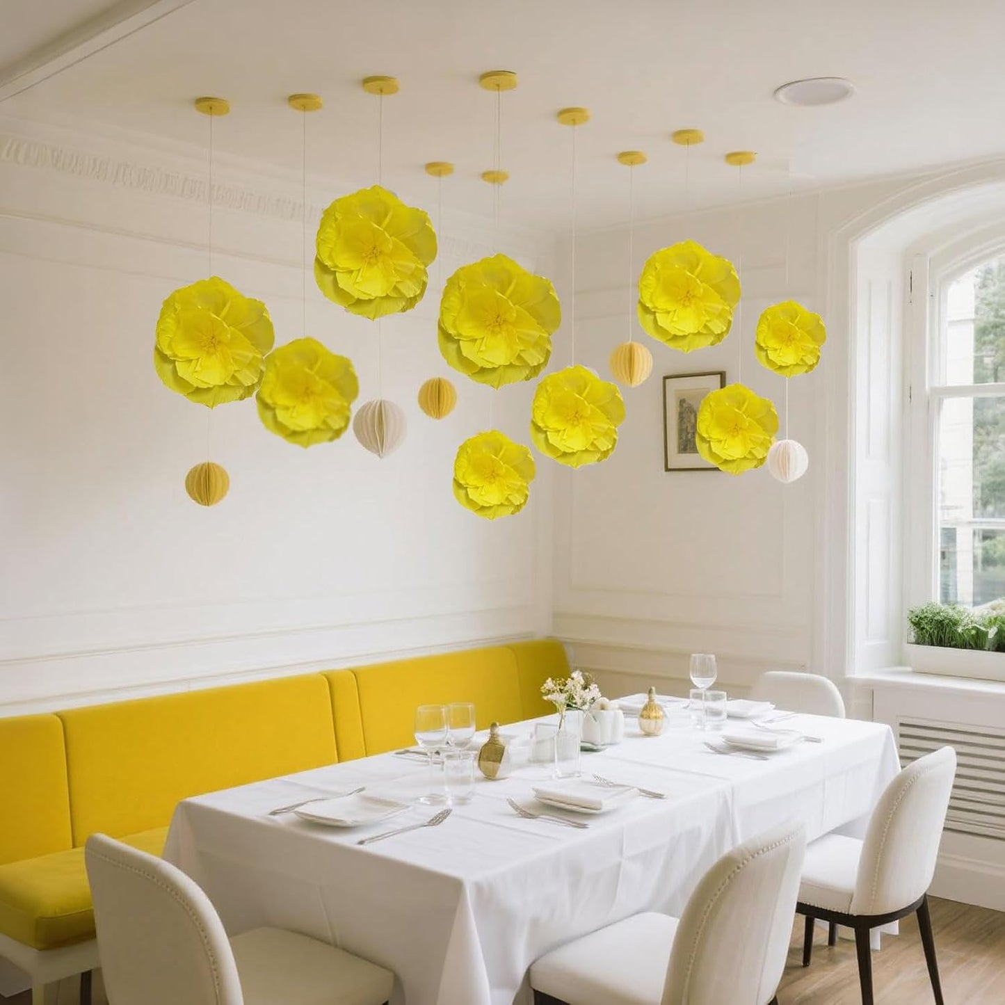 BRT Bearingshui Crepe Paper Flowers Decoration for Wall Total 9 Pcs, Artificial Flowers Backdrop for Wedding Decor Baby Bridal Shower Birthday Party, Yellow 3D Wall Flowers Decor