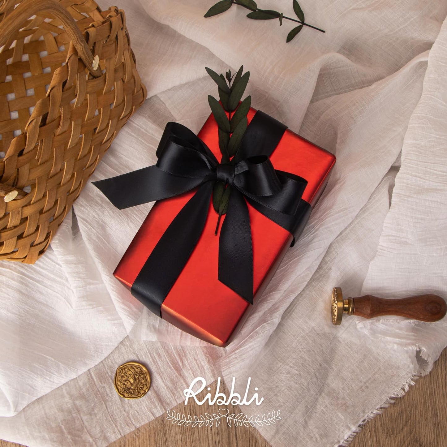 Ribbli Double Faced Black Satin Ribbon,1” x Continuous 25 Yards,Use for Bows Bouquet,Gift Wrapping,Floral Arrangement