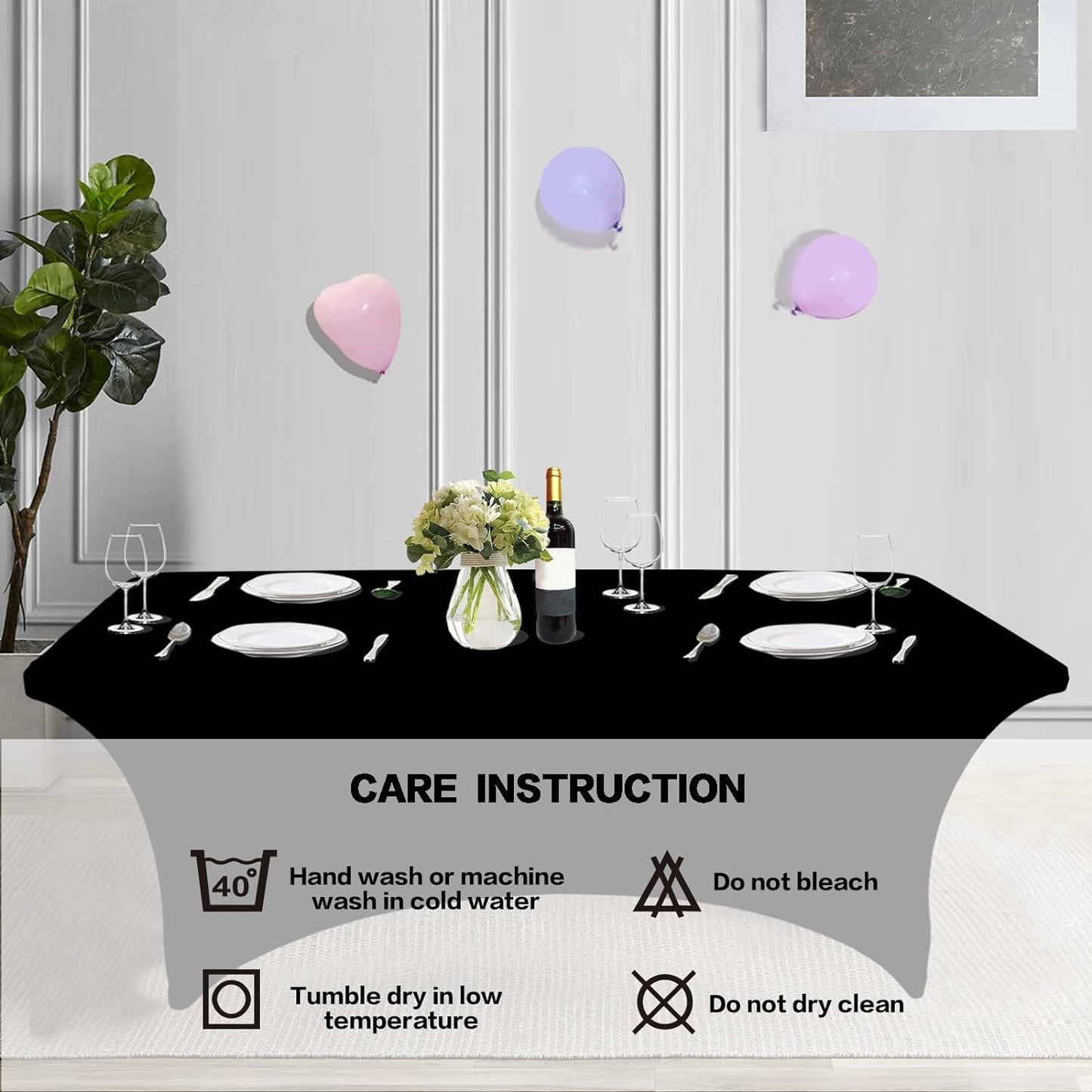 IVAPUPU 4FT Spring Table Cloth for Rectangular Fitted Events Stretch Black Table Covers Washable Cover Spandex Tablecloth Protector for Party, Wedding, Cocktail, Banquet, Festival