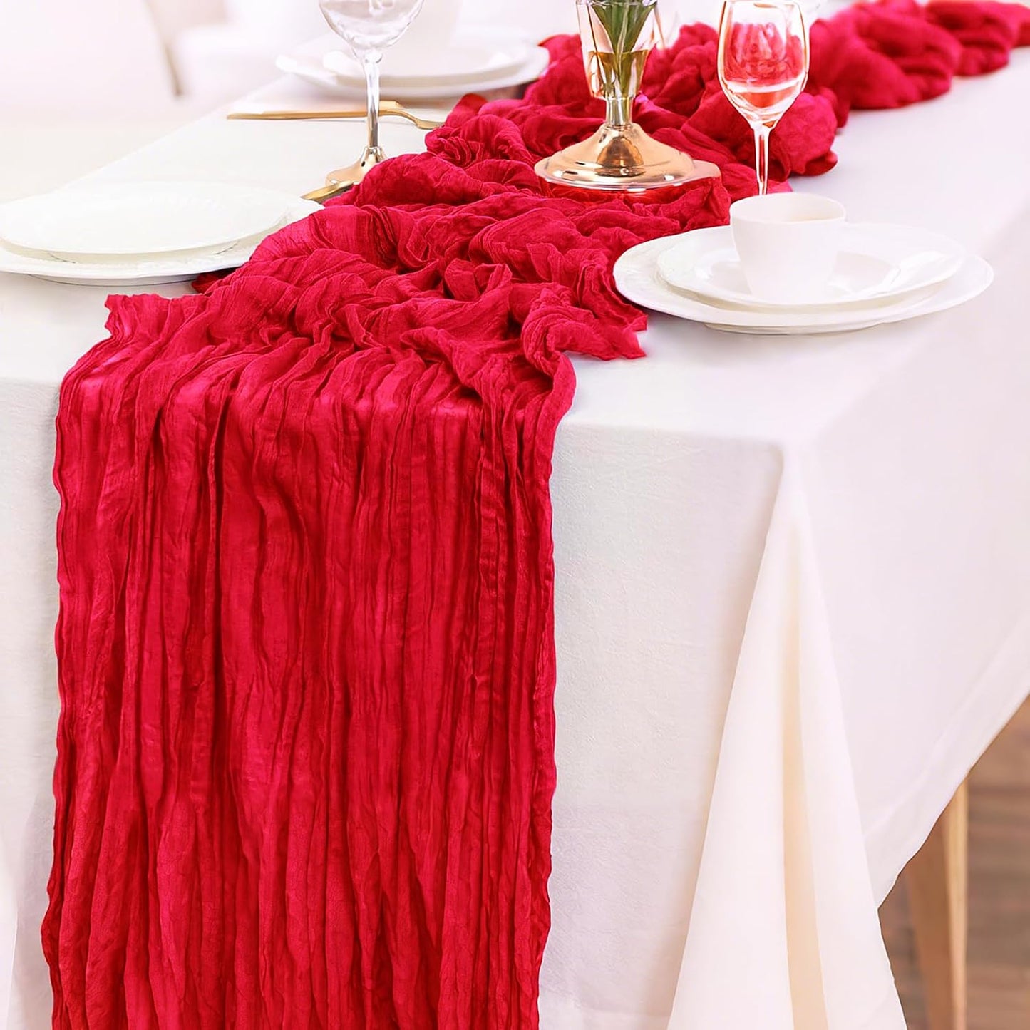 1-Pack Red Cheesecloth Table Runners – 10FT (35x120 Inch) Boho Rustic Gauze Fabric Cheese Cloth Table Runner for Weddings, Baby Showers, Bridal Shower, Farmhouse & Birthday Party Decor