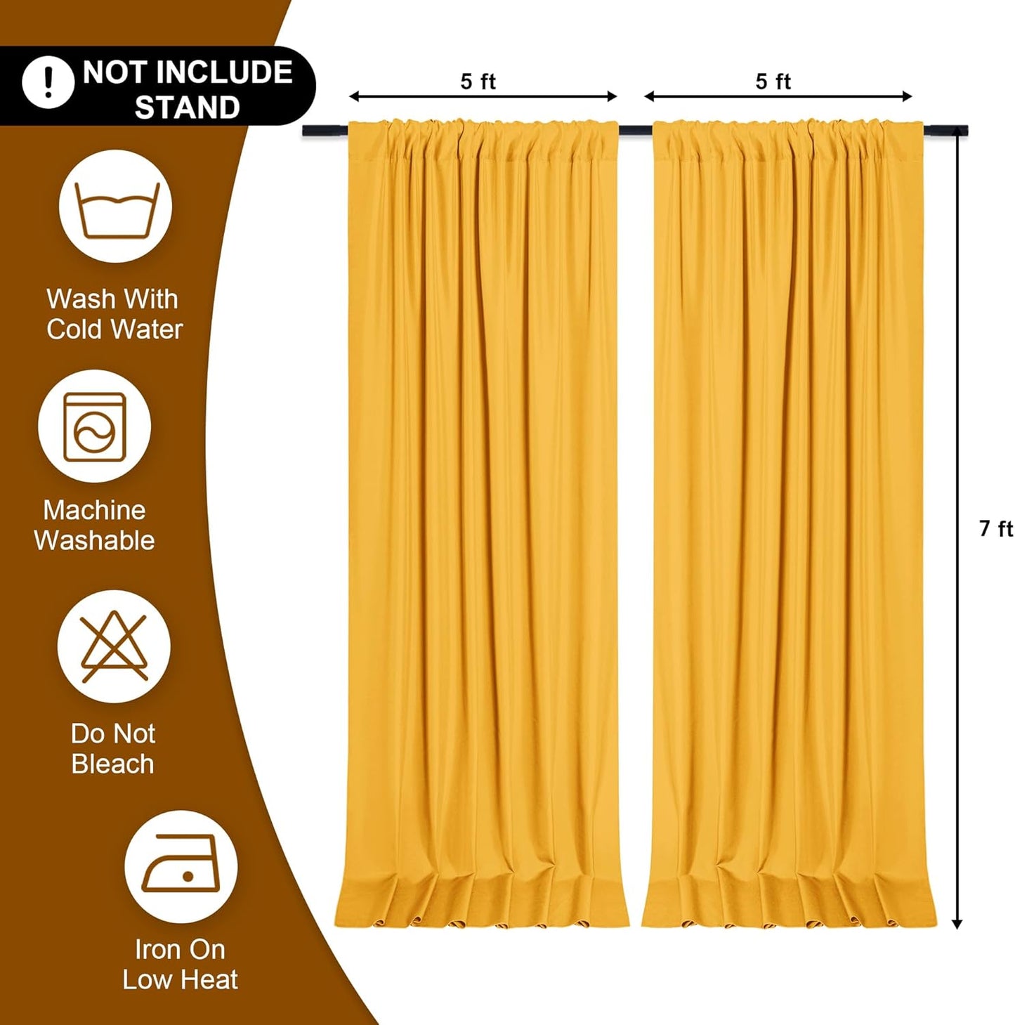 DWCN 10x7 FT Backdrop Curtains for Parties, Photography Backdrop Drapes with Rod Pockets for Wedding Decorations Stage Birthday Family Gatherings, 2 Panels 5ft x 7ft, Orange Yellow