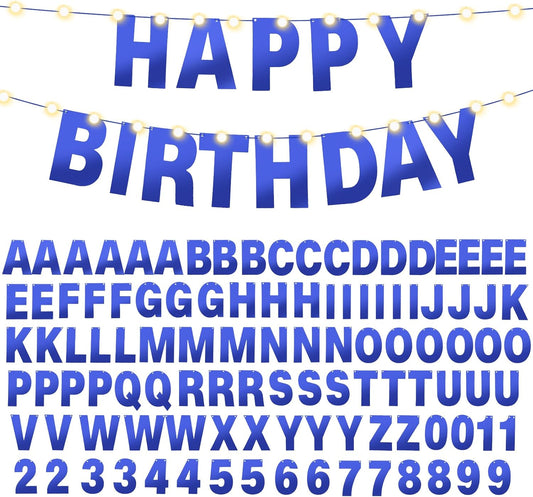 TaoBary 112 Pcs DIY Letter Kit Glitter Customizable Banner Letters Include 107 Letters and Numbers 3 Rope and 2 Needles for Birthday Halloween Christmas Wedding Valentine Party Decor(Bright Blue)