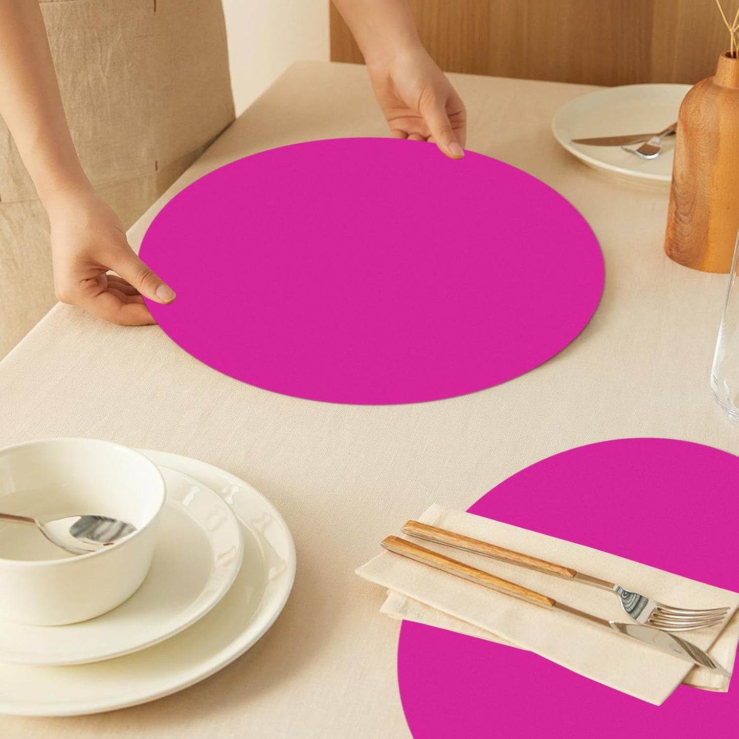50 Pieces Hot Pink Paper Place Mats Round Disposable Table Mats Decorative Placemats for Wedding Bridal Shower Hot Pink Birthday Party Dining Decor