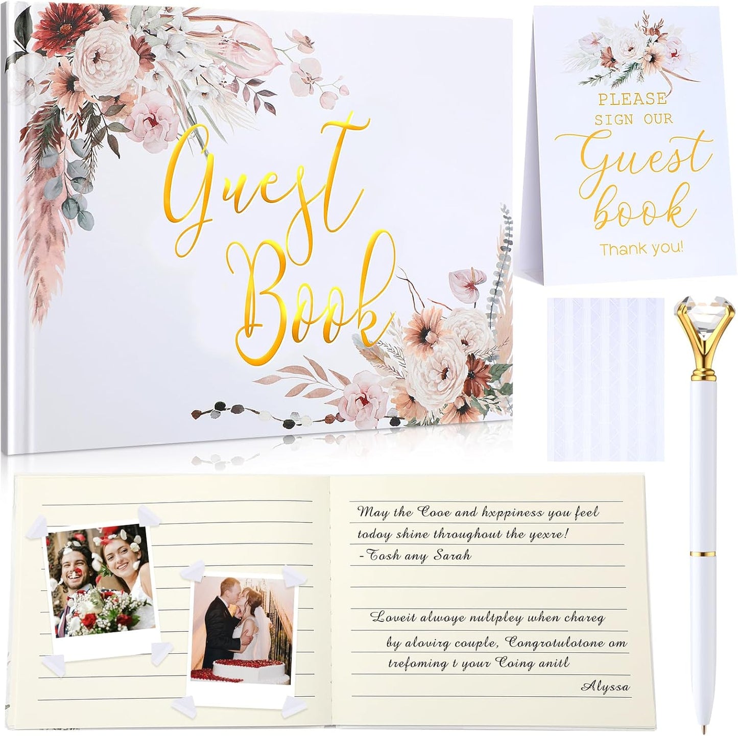 Wedding Guest Book Personalized Photo Guestbook to Sign at Reception Wedding Guest Sign in Book Photo Album Hard Cover 88 Lined Pages for Baby Shower Birthday Anniversary Party(Rose)