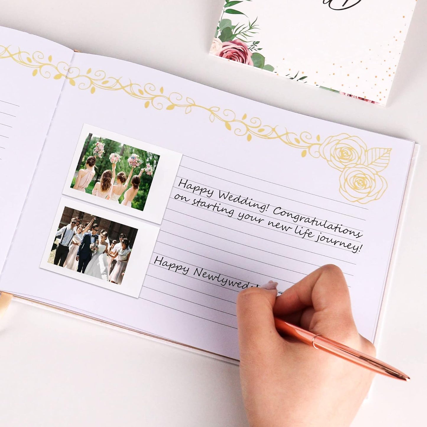 Vienrose Wedding Guest Book Set with A Pen and A Welcome Sign Registry Sign-in Book with 123 Blank Lined Pages Gilded Edges Hardcover Book for Wedding Baby Shower Birthday