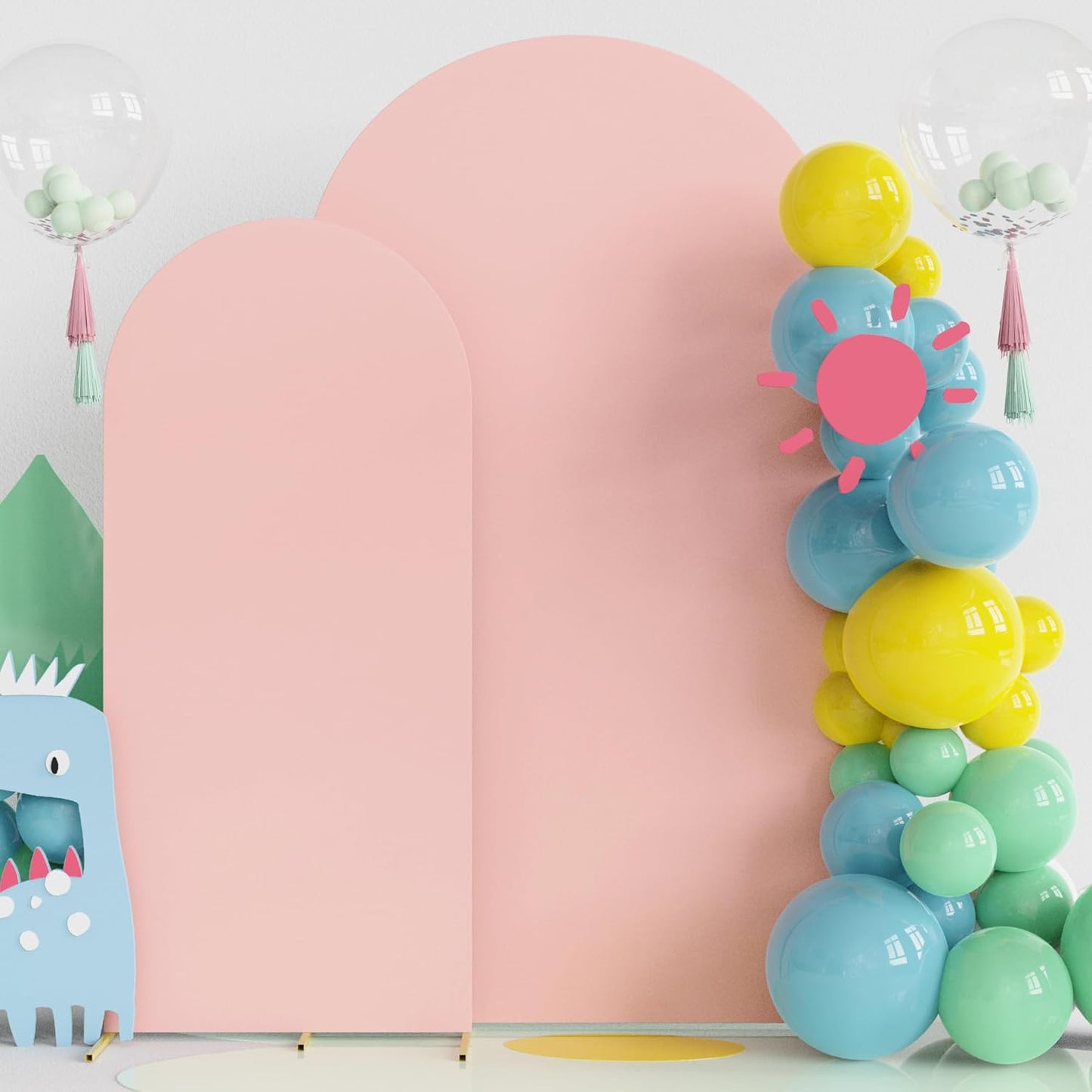 Fomcet Wedding Arch Cover 7.2FT, 6FT Pale Pink Spandex Fitted Fabric Arch Backdrop Covers 2 Set for Round Top Chiara Arched Backdrop Stand Cover for Wedding Birthday Party Baby Shower Decor