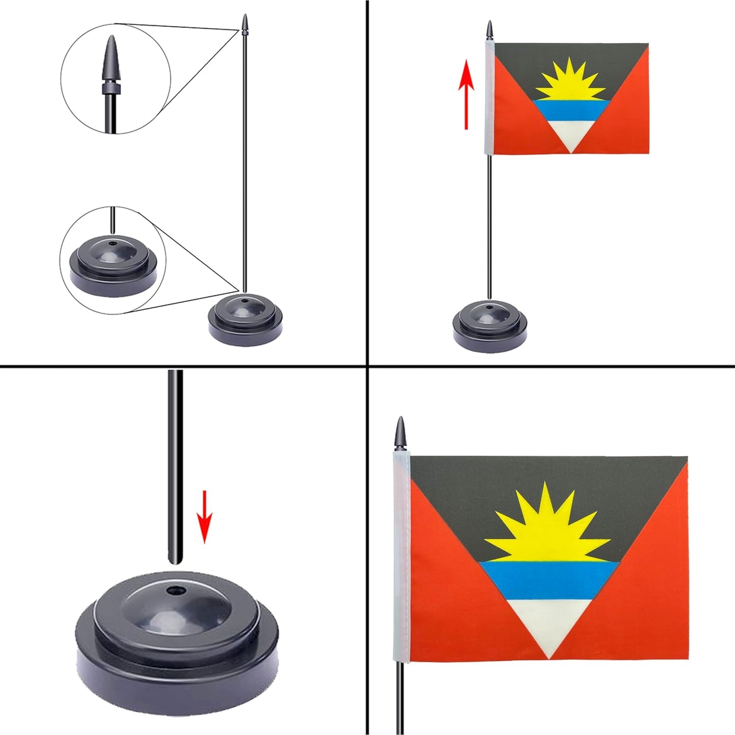 WXTWK 2 Pack Antigua and Barbuda Flag Antigua and Barbuda Deluxe Desk Flag Set - Mini Small Antigua and Barbuda Table Office Flags with Black 12" Solid Pole Stand Base Classroom Meeting Desktop Decorations