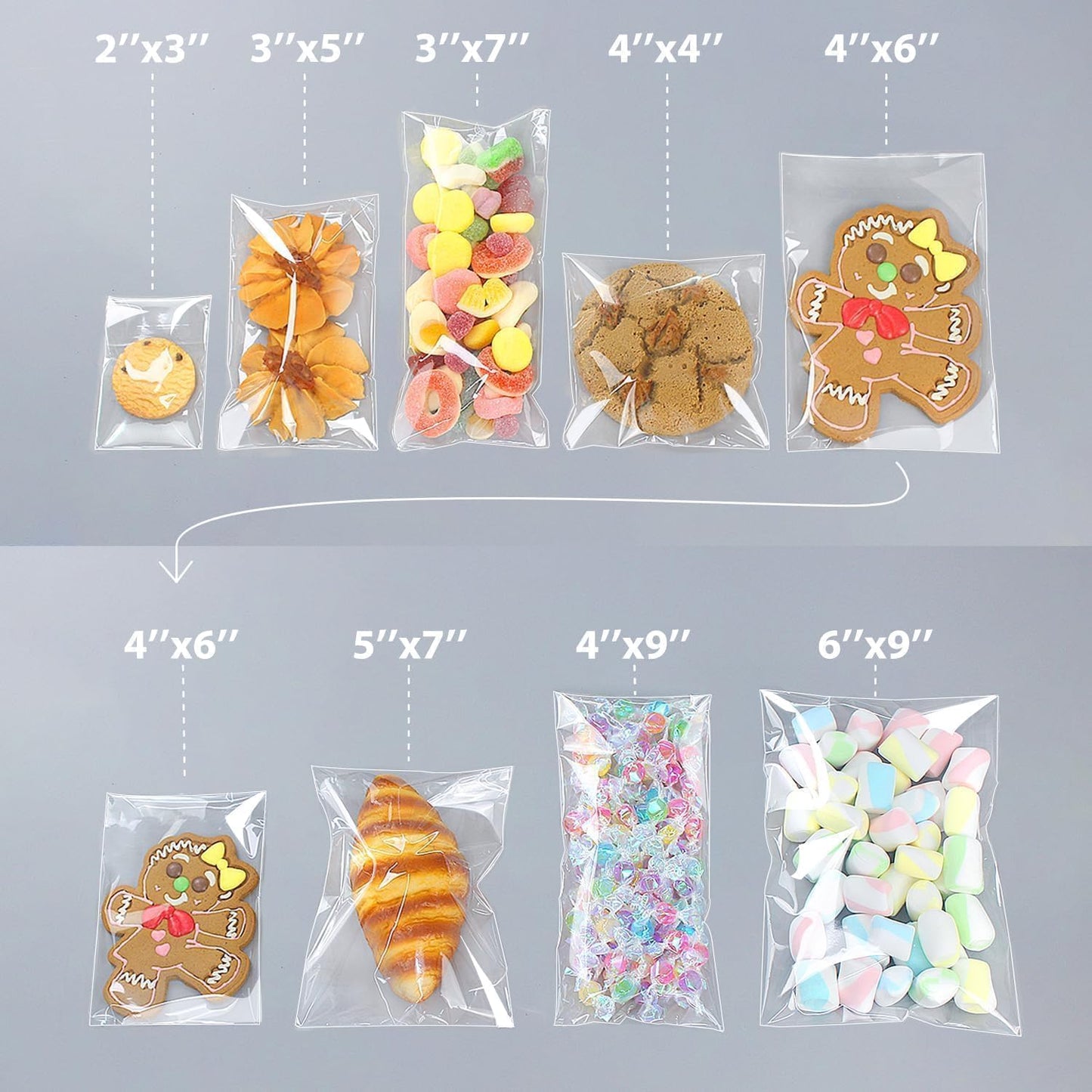 PigPotParty 4''x 4" Clear Plastic Cellophane Bags, 200 Pcs Small Self Sealing Cookie Bags for Gift, Party favor, Greeting Card,Candy, Treat, Goodies, Snack, Self Adhesive Resealable