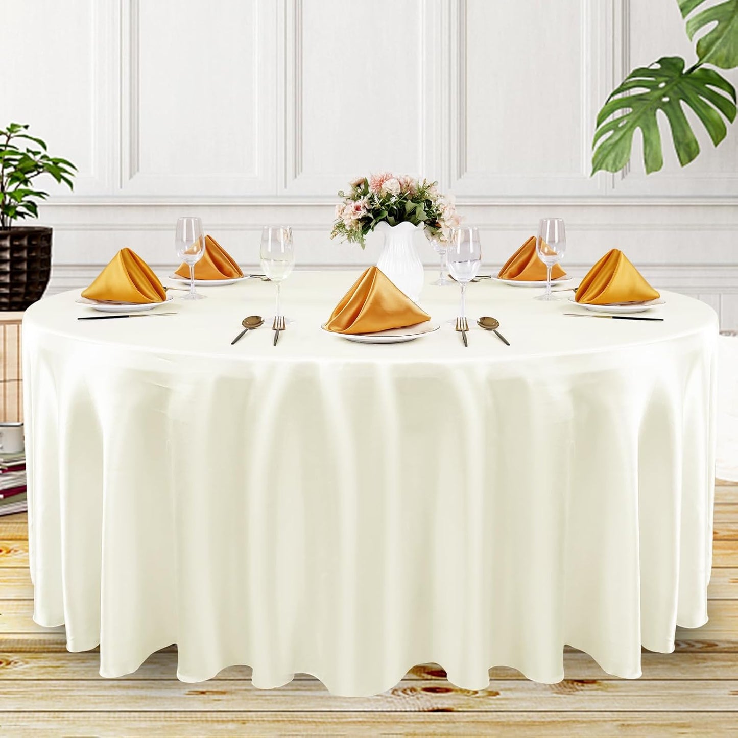 fani 6 Pack 108 Inch Ivory Round Tablecloth - Premium Silky Satin Tablecloth Overlay Smooth Fabric Table Cover Linens, Table Decoration for Wedding Party Banquet Events Restaurant Kitchen Dining