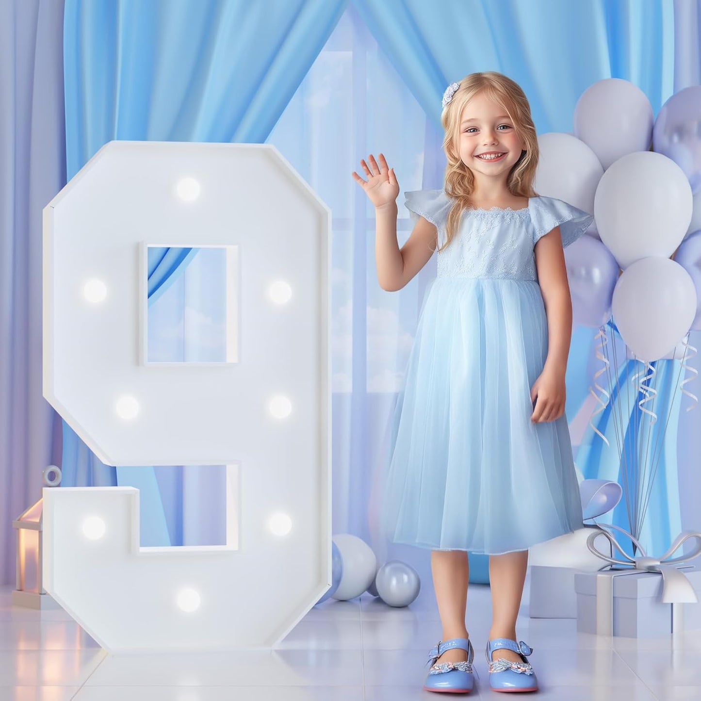 3FT Marquee Numbers 9 for 9th 19th 90th Birthday Party Decorations, Large Light Up Number 9 Sign for Anniversary Decor, Backdrop, Big Marquee Number, Pre-Cut Foam Board Kit