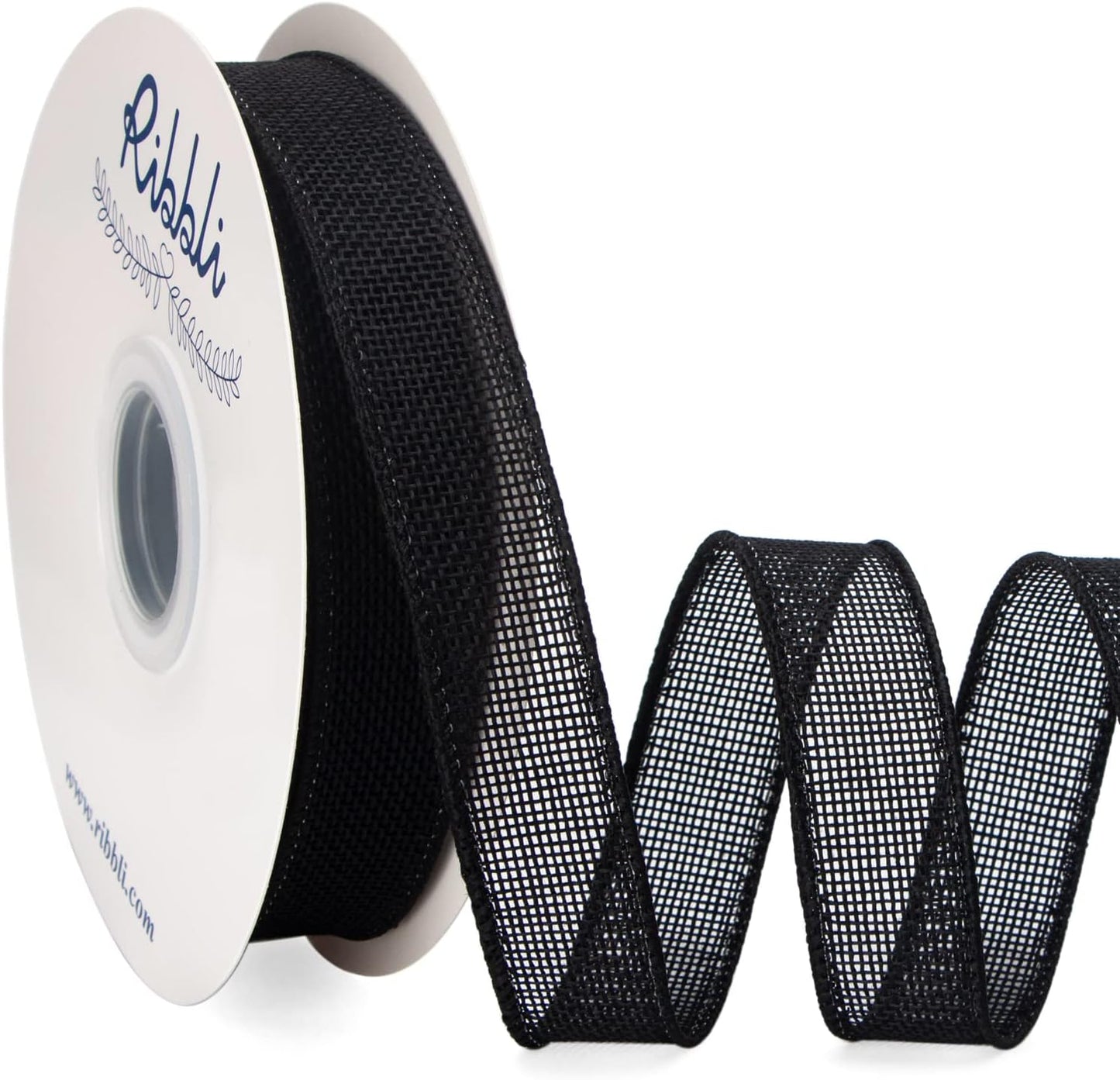 Ribbli Black Burlap Wired Ribbon, 1” Inch x Continuous 20 Yard, Black Wired Ribbon for Wreaths,Big Bows,Tree Decoration,Outdoor Decoration
