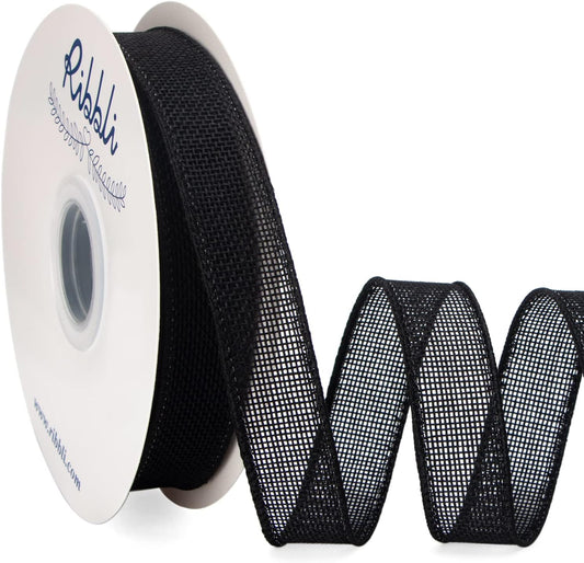 Ribbli Black Burlap Wired Ribbon, 1” Inch x Continuous 20 Yard, Black Wired Ribbon for Wreaths,Big Bows,Tree Decoration,Outdoor Decoration