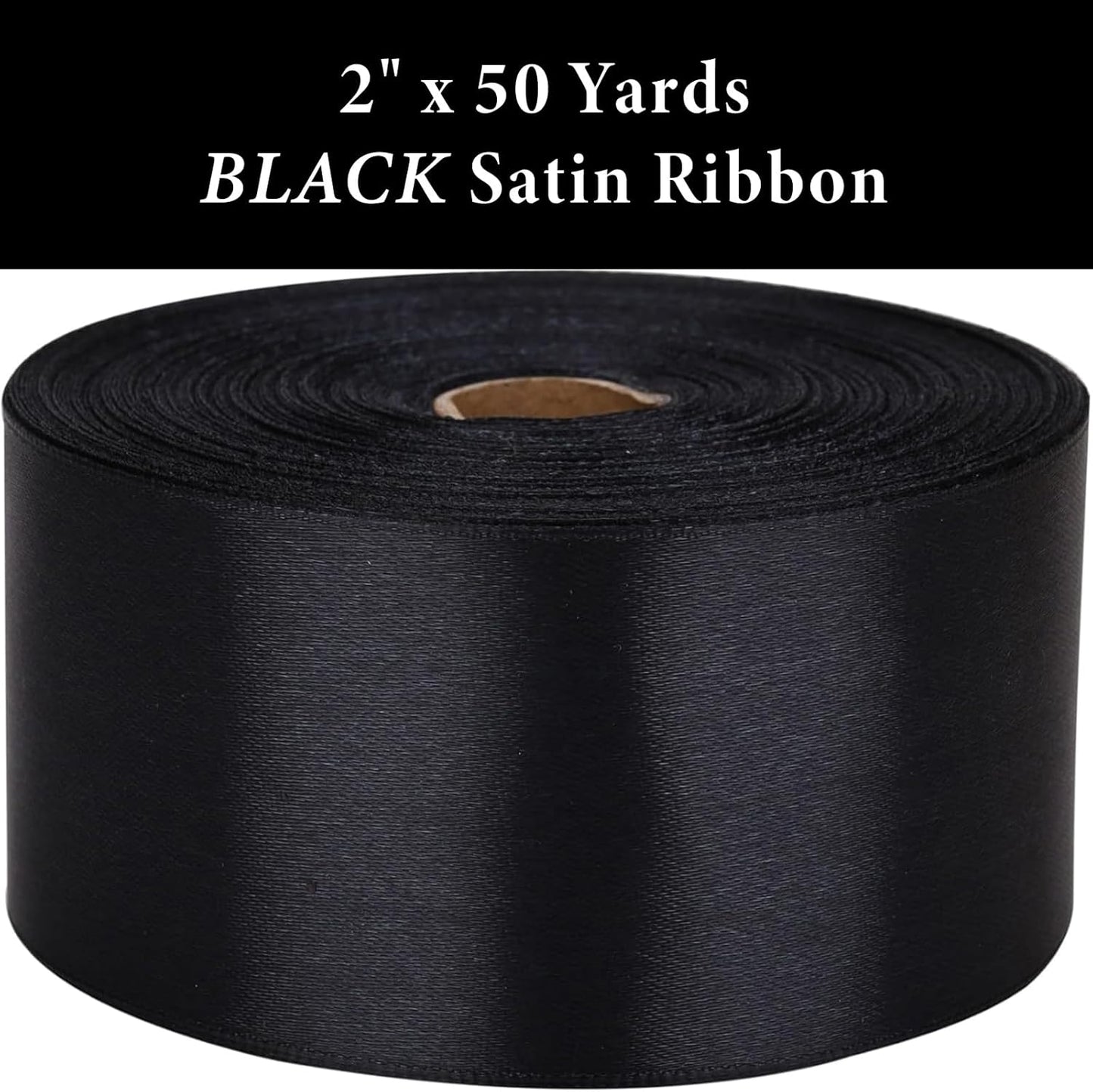 2 Inch Black Satin Ribbon 50 Yards Solid Fabric Ribbons for Gift Wrapping, Crafts, Flower Bouquets, Bows Making, Wedding, Party, Holiday and Home Decor