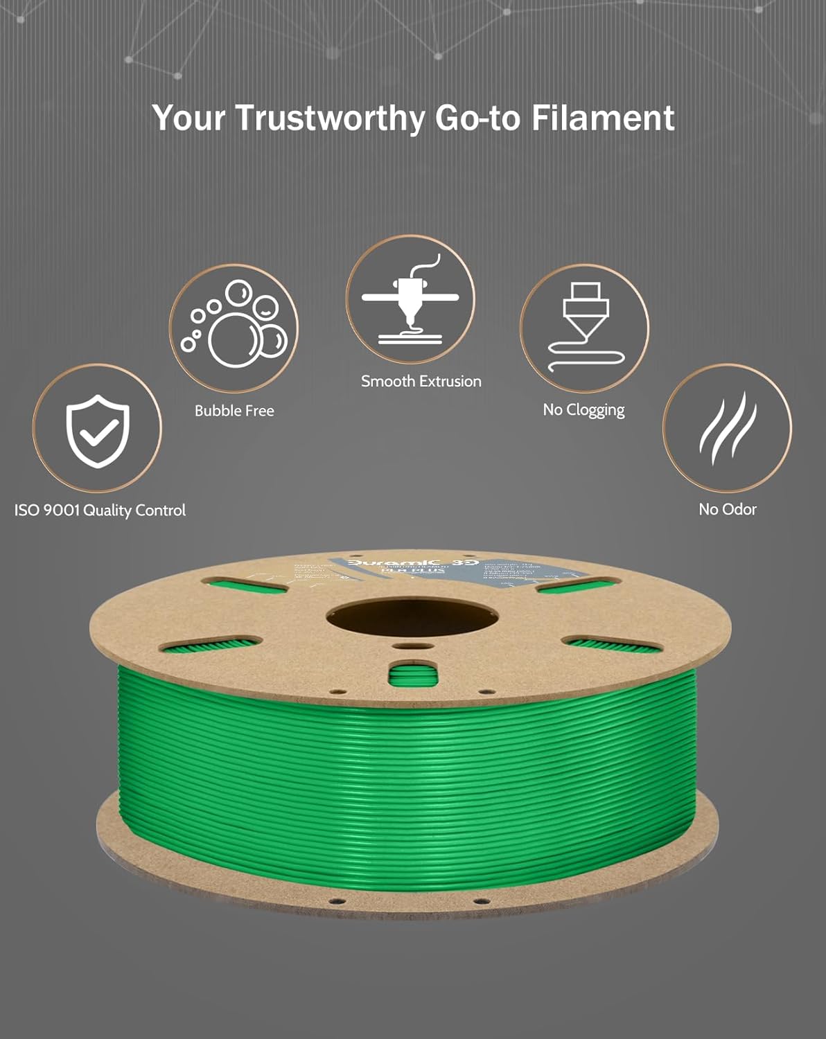 DURAMIC 3D PLA+ Filament 1.75mm 1Kg Green, PLA Plus Filament 1Kg Spool(2.2lbs) Tougher and Stronger, Dimensional Accuracy Probability +/- 0.02mm