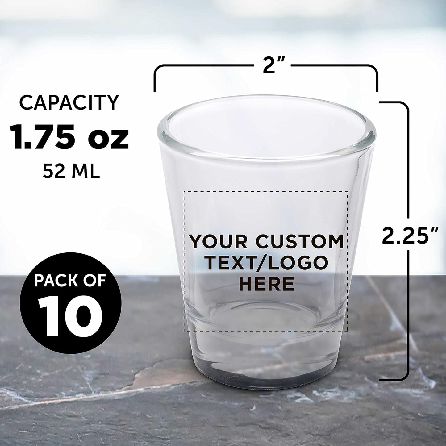 Custom Shot Glasses 1.75 oz. Set of 10, Personalized Bulk Pack - Great for Wedding Favors, Bachelorette Party Decorations, Party Fovors, Color Bottom - Clear