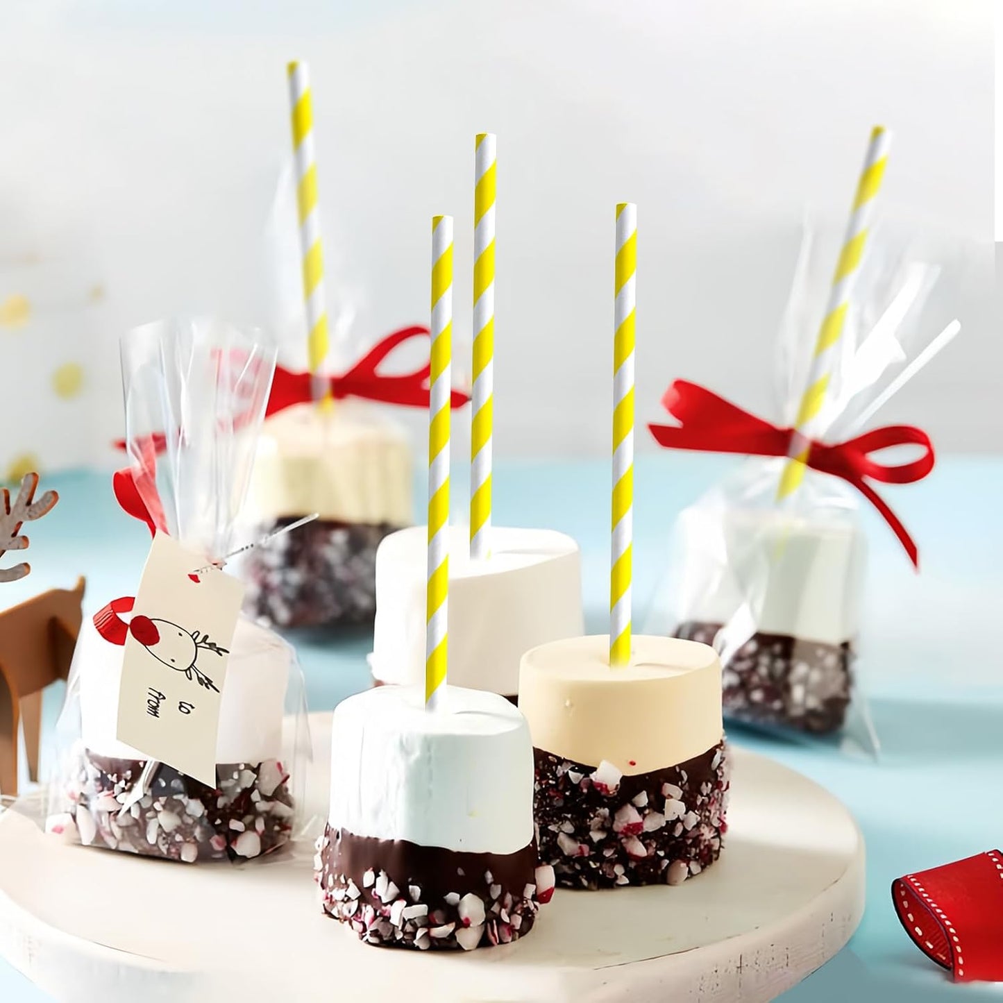 Eco-friendly Yellow White Striped Disposable Paper Drinking Straws 7.75'' x 0.24'' 100 Counts - for Cocktail, Party, Juice, Water, Milk