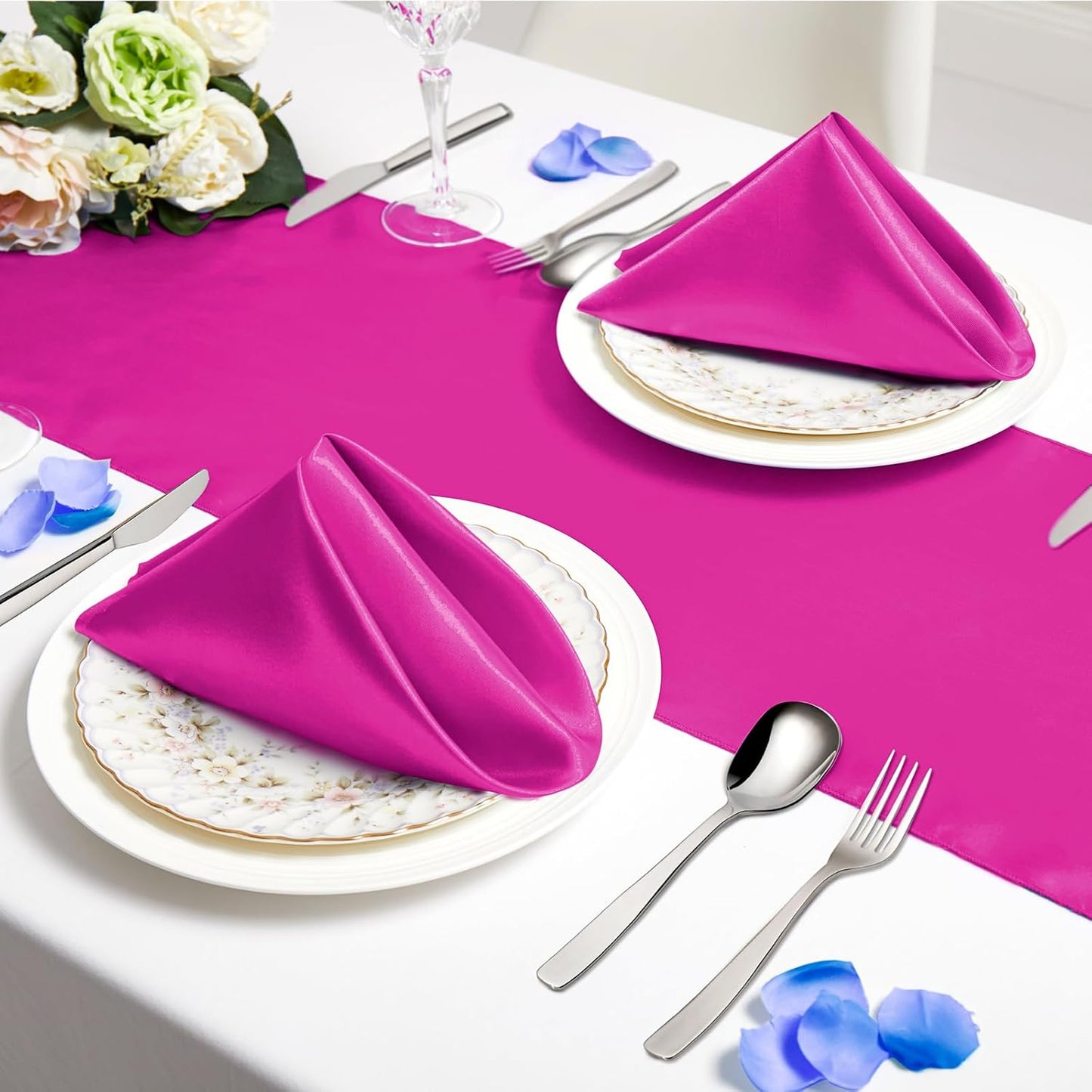 Horbaunal 30 Pack Hot Pink Satin Napkins 20 x 20 Inch, Square Soft Table Dinner Napkins, Silky Cloth Napkins Table Decoration for Weddings Banquets Parties
