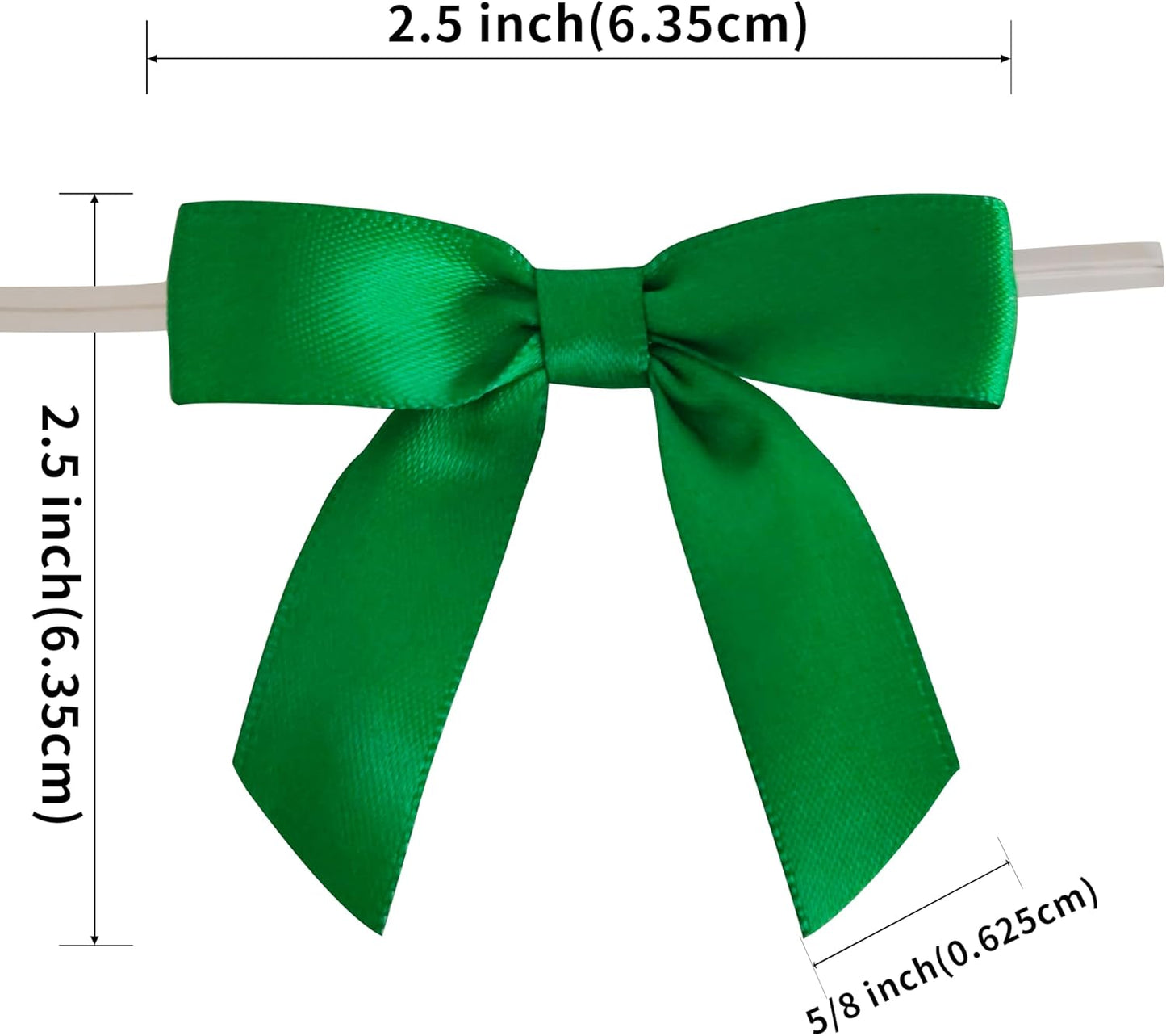 50pcs 2-1/2" Green Satin Ribbon Bows with Twist Ties for Gift Wrapping Packing Christmas Decoration (Green)
