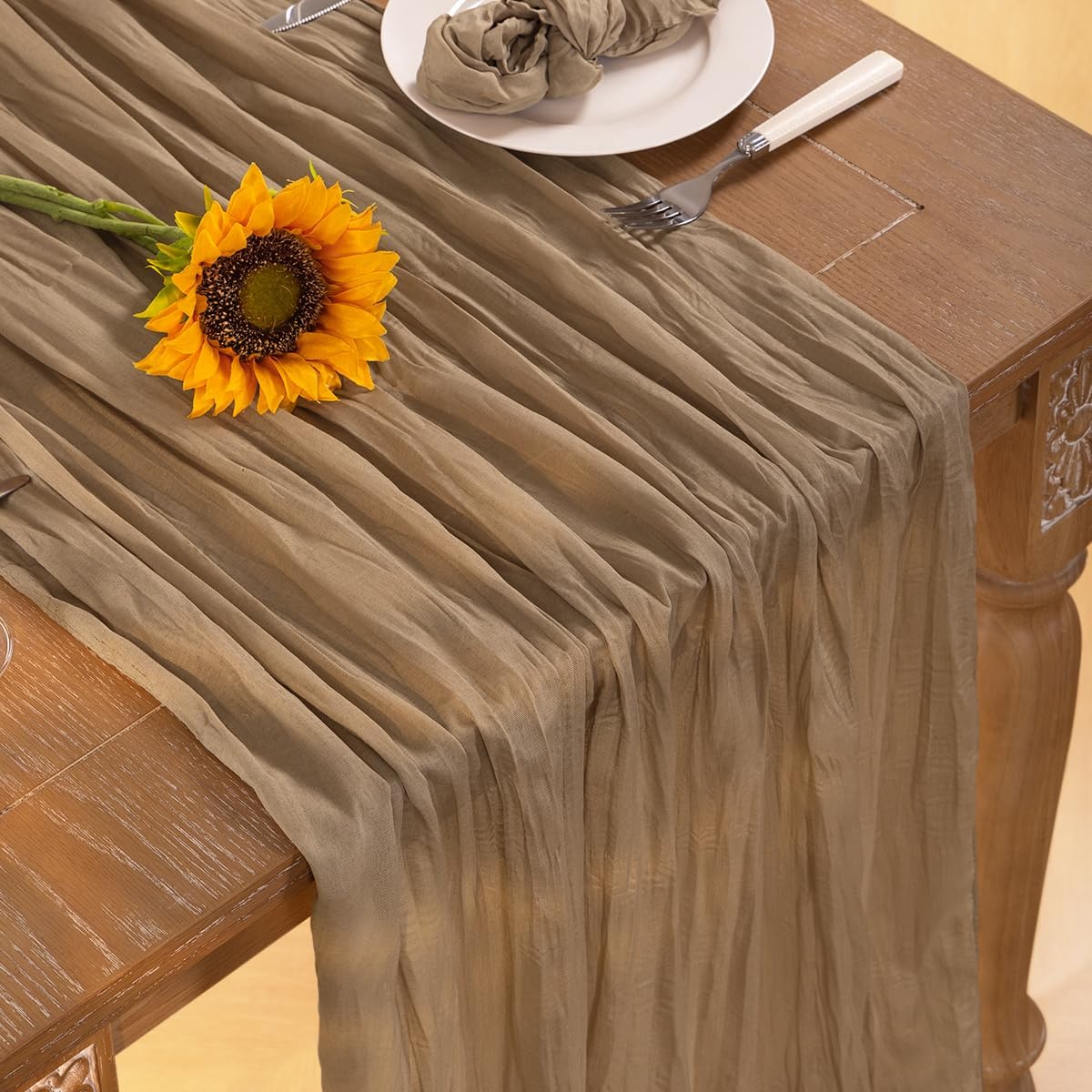 Nude Cheesecloth Table Runner 6 Pack Fall Table Runners Boho Gauze 120 Inches Coffee Cheese Cloth Fall Table Decorations for Thanksgiving Wedding Bridal Baby Shower Tea Party Decor