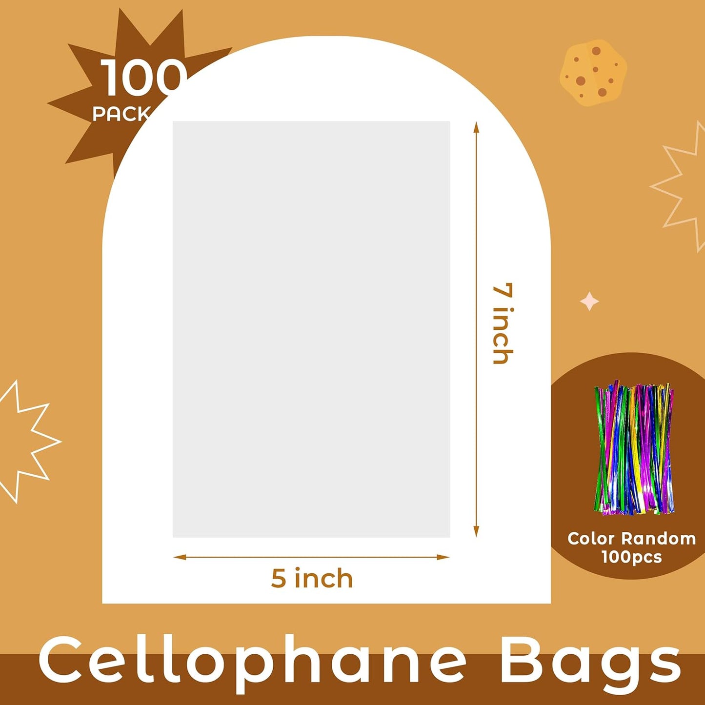 NPLUX 100 Pack Cellophane Bags Small Plastic Cookie Bag Clear Treat Bags with Twist Ties for Small Gift Party Favors, Bakery, Candy, Popcorn(4×6In)