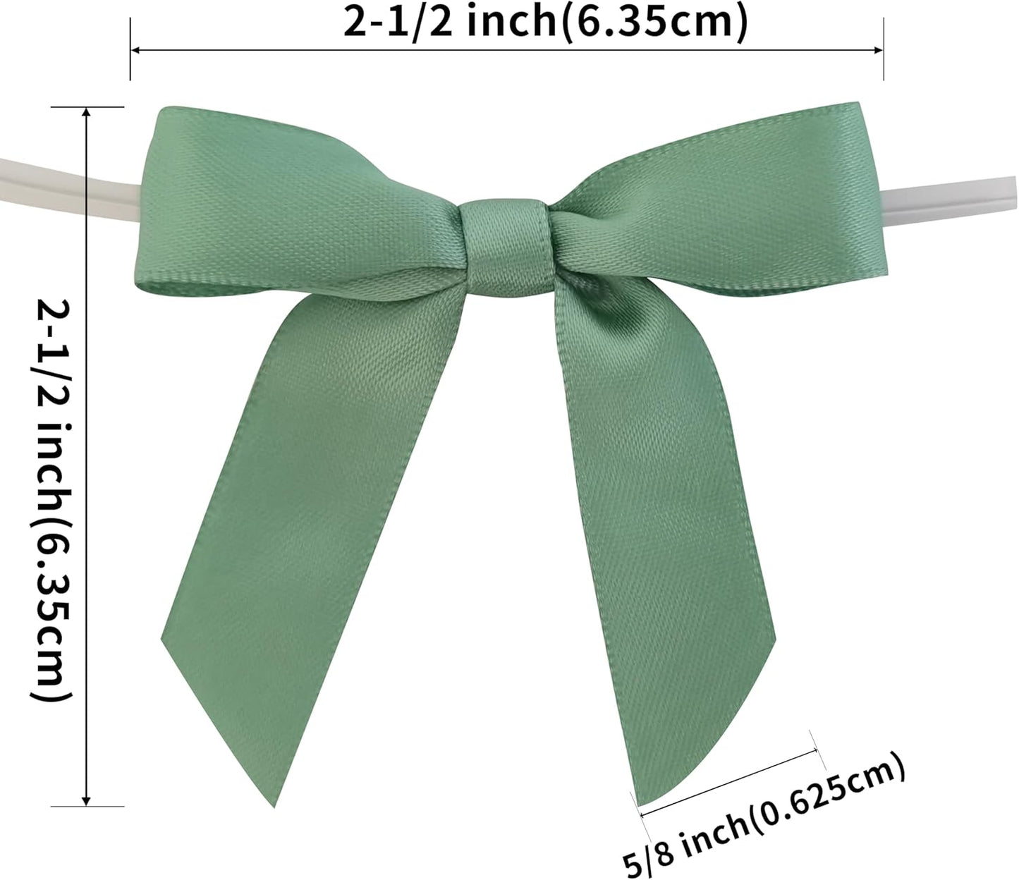 50pcs 2-1/2" Vanilla Green Satin Ribbon Bows with Twist Ties Celadon Satin Ribbon Bows for Candy Party Decoration Gift Packing Wrapping Accessories(2.5“,Vanilla)