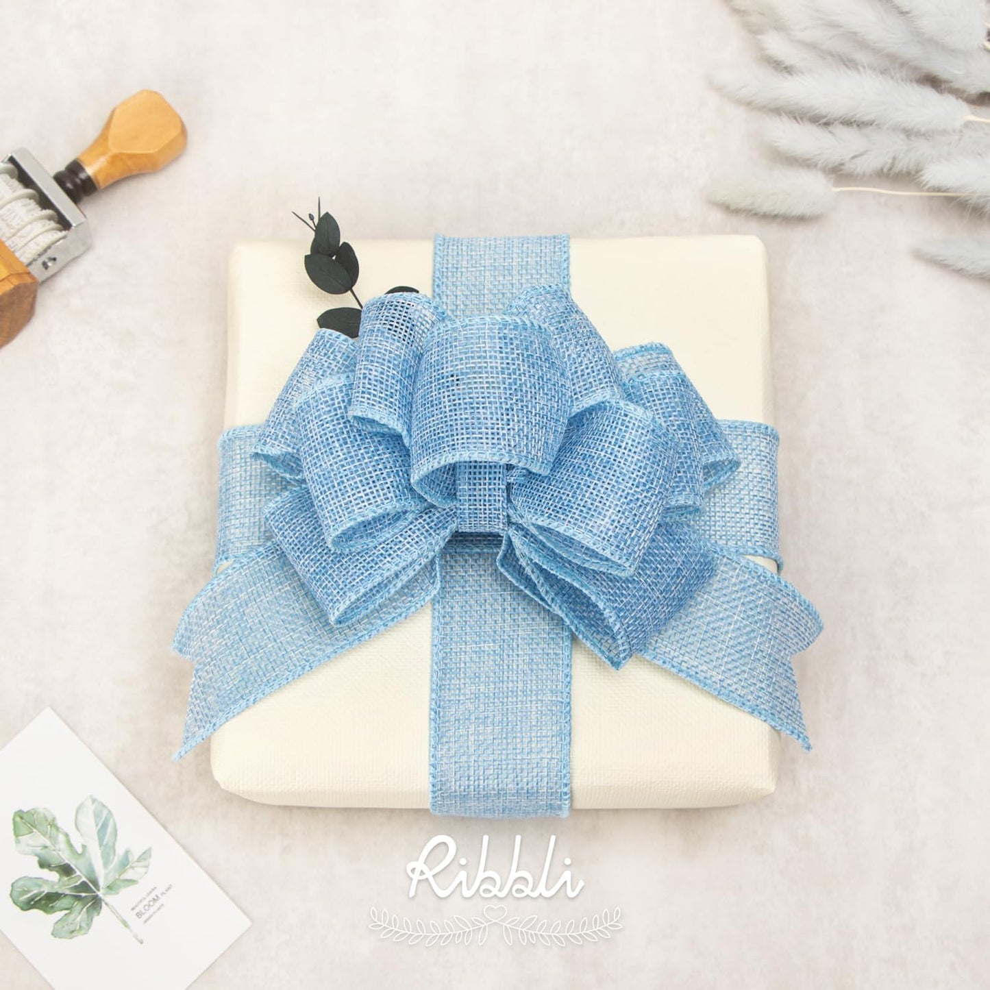 Ribbli Baby Blue Burlap Wired Ribbon,1-1/2” Inch x Continuous 10 Yard, Wired Edge Ribbon for Big Bow,Wreath,Baby Shower Decoration,Outdoor Decoration