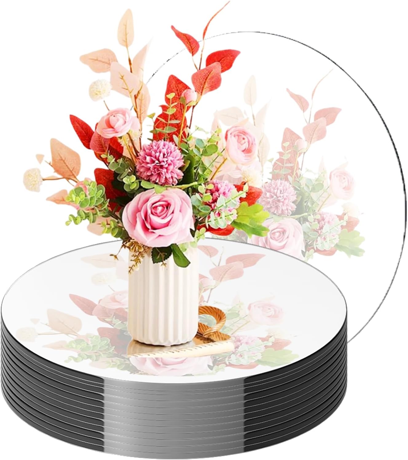18 Pack Round Mirror Trays, Non Glass Acrylic Round Mirror Centerpieces for Wedding Tables Candle Plate Circle Mirrors Wall Mirror Tiles for Centerpieces Crafts Christmas Decorations (12inch,8inch)