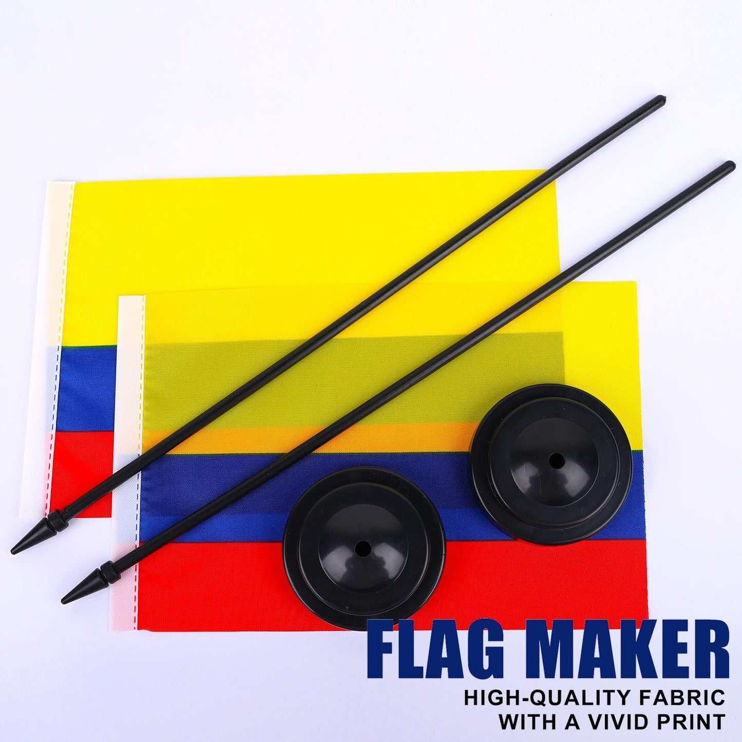 Colombian Desk Flag 12" Solid Pole Deluxe Set Colombiana Flags Banner Mini Small Colombian Office Table Flags with Black Stand Base Desktop Decorations(2Pack)
