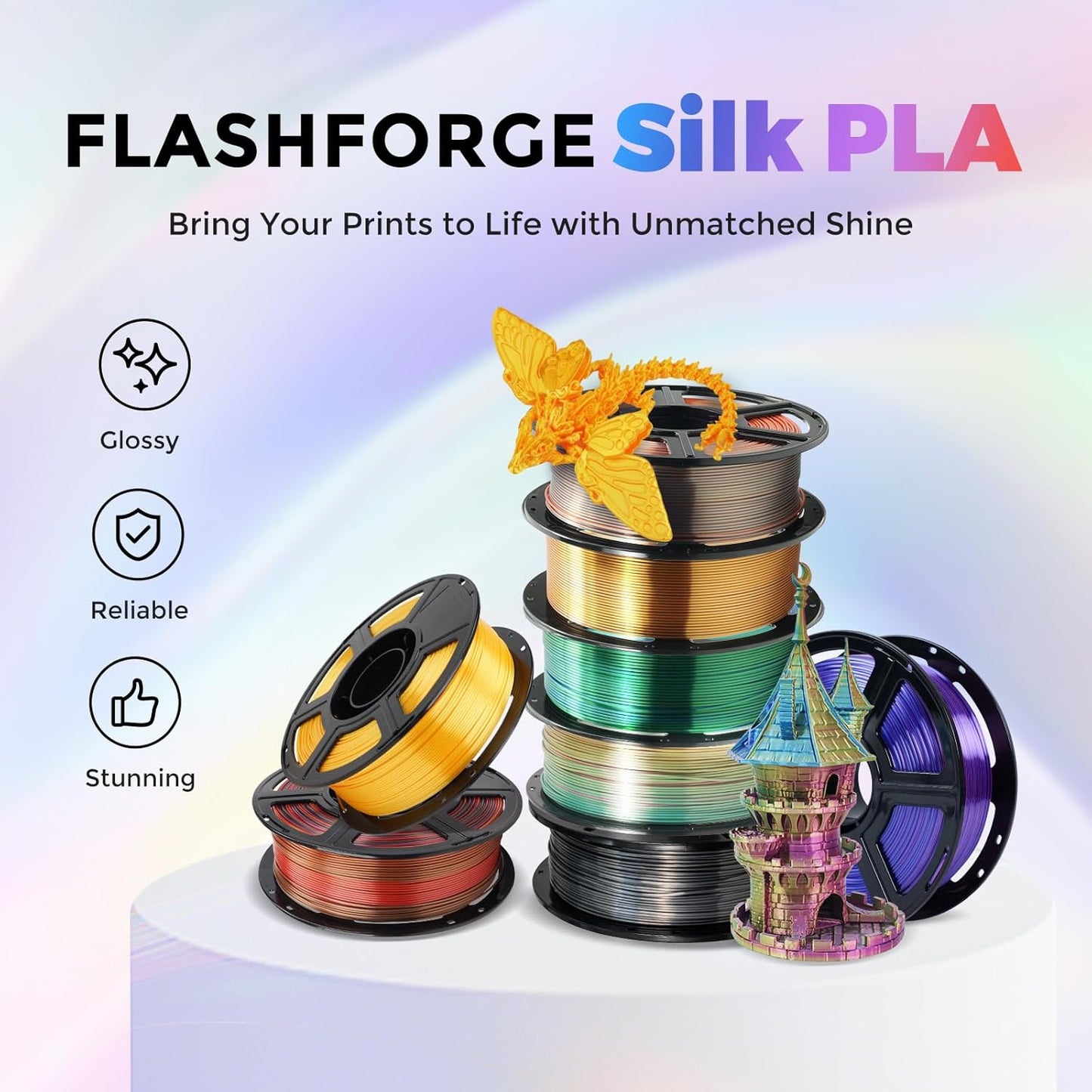 FLASHFORGE Silk Dual Color Filament, Blue and Rose 2 in 1 Coextrusion Silk PLA Filament 1.75mm, 3D Printer Filament Color Change 1kg(2.2lbs) Spool, Dimensional Accuracy +/- 0.02mm