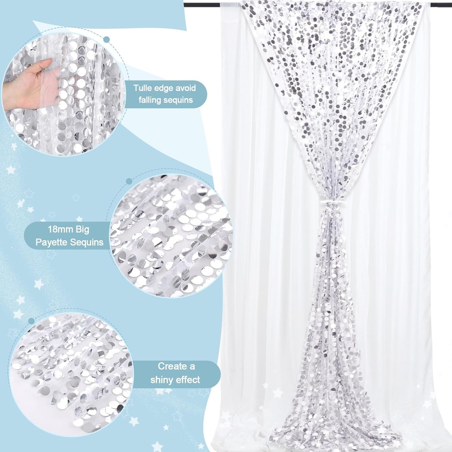 Silver Backdrop Curtain 4ftx8ft Seuin Backdrop Curtains Wedding Reception Cake Table Background Panels Wall Decor for Birthday Party