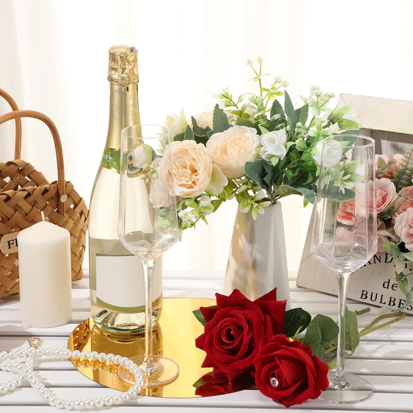 Thyle 20 Pcs 10 Inch Acrylic Round Mirrors for Tables Centerpieces Circle Mirrors Candle Plates for Wall Wedding Table Centerpieces for Baby Shower Party, Thickness 1 mm (Gold)