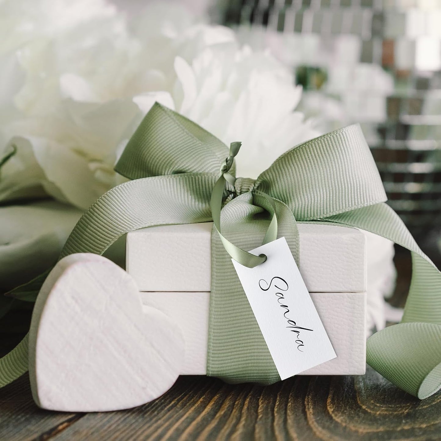 50 Pcs Name Place Cards for Table Setting Blank Wedding Place Cards with Satin Ribbon 1.57 x 3.54 Inch Hanging Gift Tags for Wedding Dinner Banquet Party Table Setting Supplies(Sage Green)