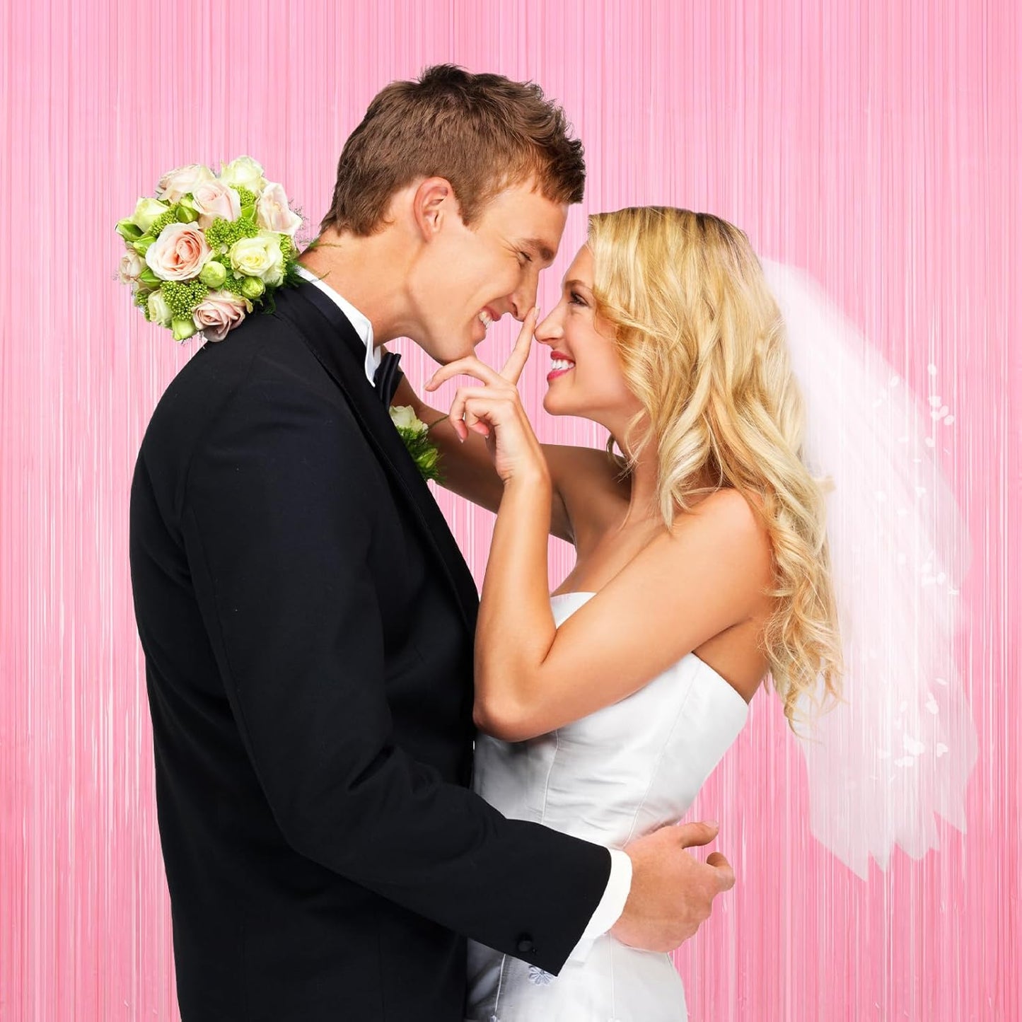 2Pack Foil Curtain Pastel Pink Backdrop Streamers Metallic Tinsel Fringe Curtains Photo Booth Props for Birthday Wedding Engagement Bachelorette Christmas Celebration Valentines Party Decorations