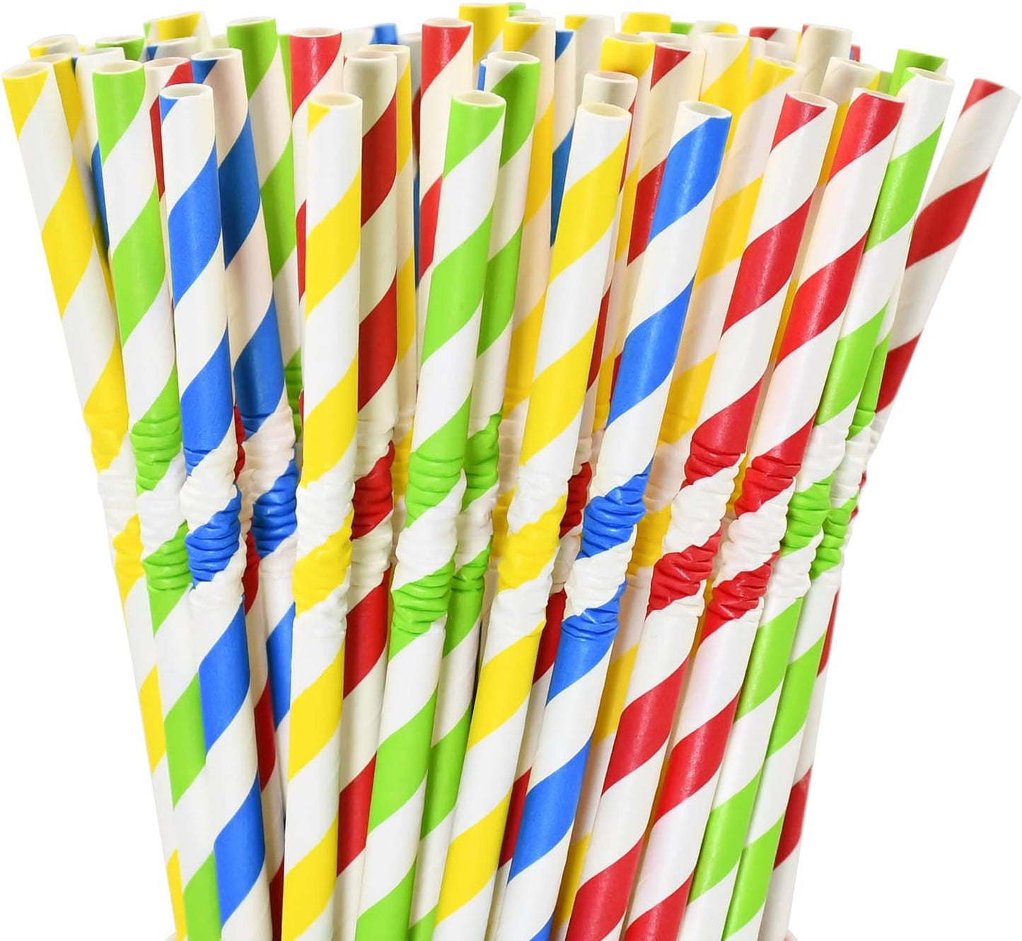 Flexible Paper Drinking Straws, 250 Count, 7.75" Long, 0.24" diameter - 100% Biodegradable - Assorted Striped Colors
