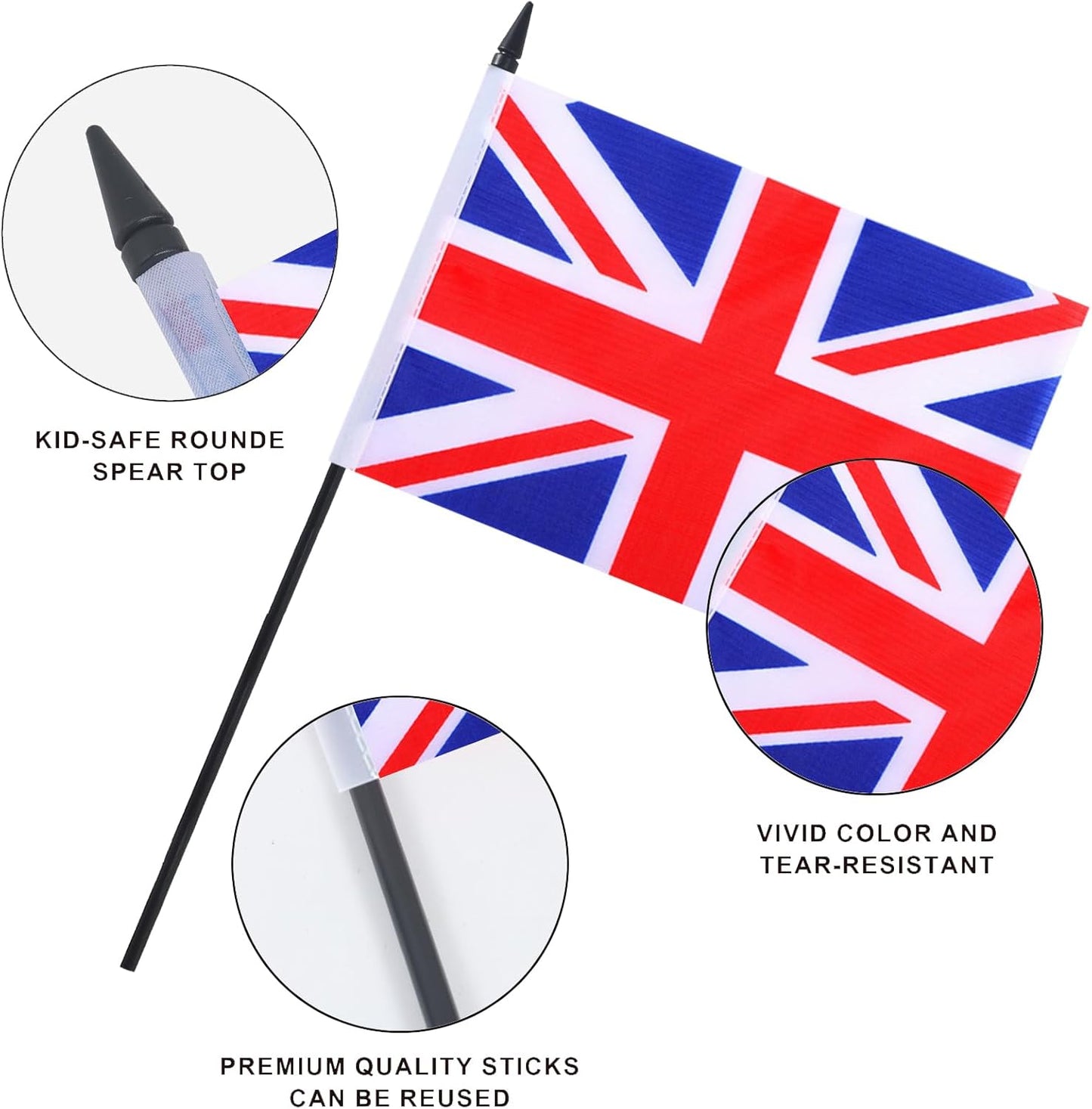 United Kingdom Desk Flag 12" Solid Pole Deluxe Set UK Flags Banner Mini Small Britisher Office Table Flags with Black Stand Base Desktop Decorations(2Pack)