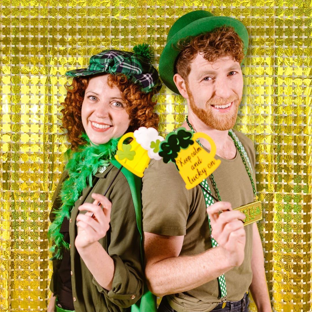 Gold Fringe Curtain Tinsel Backdrop,10pcs Square Foil Fringe Curtain Golden Wall Decor Party Streamers for Prom New Years Eve Christmas Anniversary Graduation Birthdays Masquerade Party Decorations