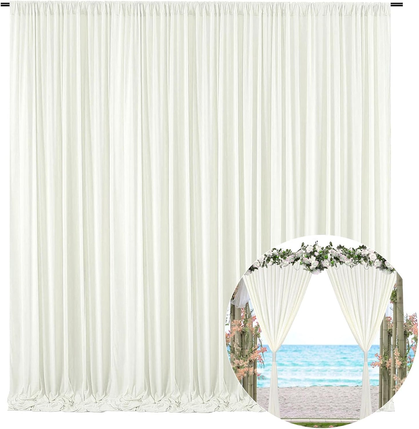 10 x 10 Feet Ivory White Backdrop Curtain for Partie, Background Curtains for Photoshoot, Birthday, Wedding, Halloween, Thanksgiving, Christmas Day, New Year Party Decorations 5Ft x 10Ft, 2 Panels