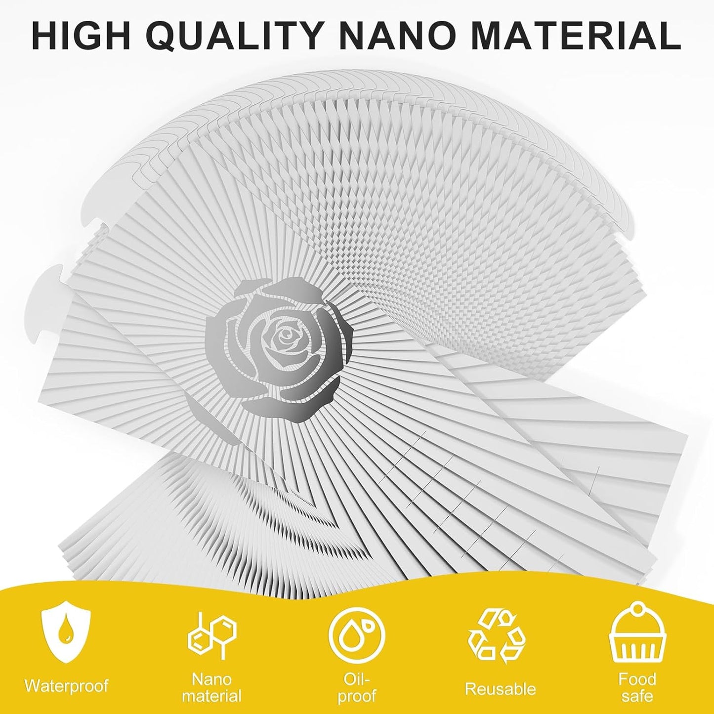 Polymer Material Reusable Napkin Band, Glue-Free Tear-Proof Water Resistant Oil-Proof Napkin Bands Set of 200(Front Silver Rose and Back Silver Color), 6 Adjustable Sizes Napkin Rings