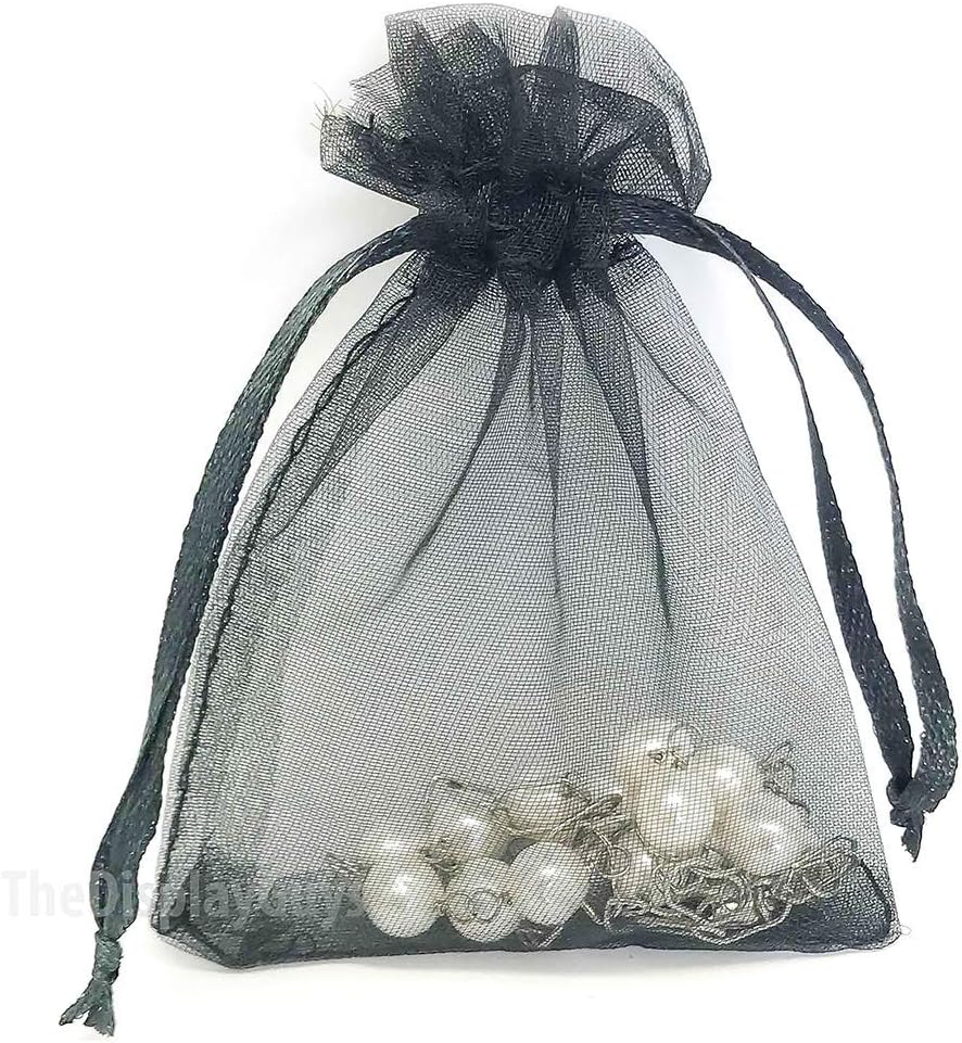 TheDisplayGuys 100-Pack XS 2x2 3/4" Black Sheer Organza Gift & Goodie Bags with Drawstring for Jewelry, Candy, Treat & Wedding Favors