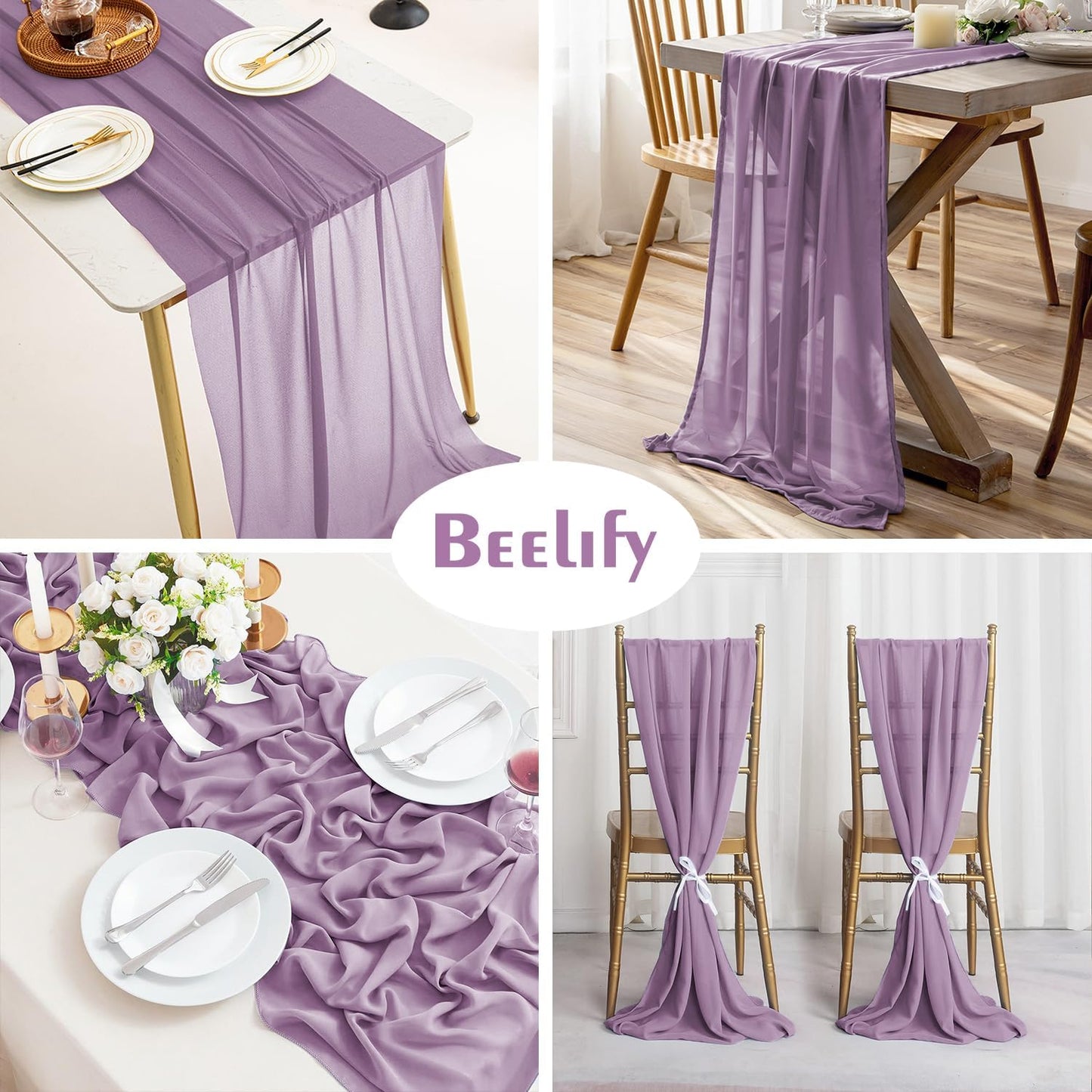 2 Pack 10 Ft Chiffon Table Runner Lavender Gauze Long Table Runners 27x120 Inches Sheer Tulle Table Runner for Rustic Wedding Reception Bridal Shower Decorations Birthday Party