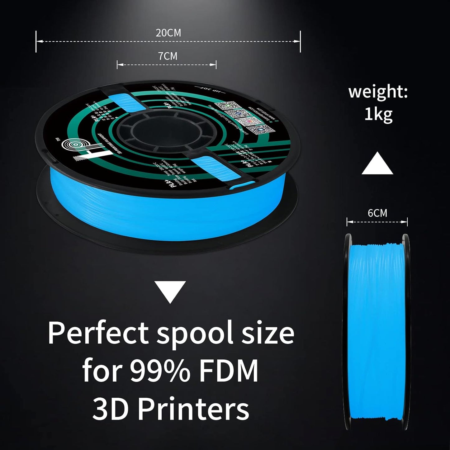 Glow in The Dark PLA Filament, 3D Printer Filament, PLA Filament 1.75mm Dimensional Accuracy +/- 0.02mm, 1KG Spool (2.2 lbs), Fit Most FDM Printer (Glow Blue)