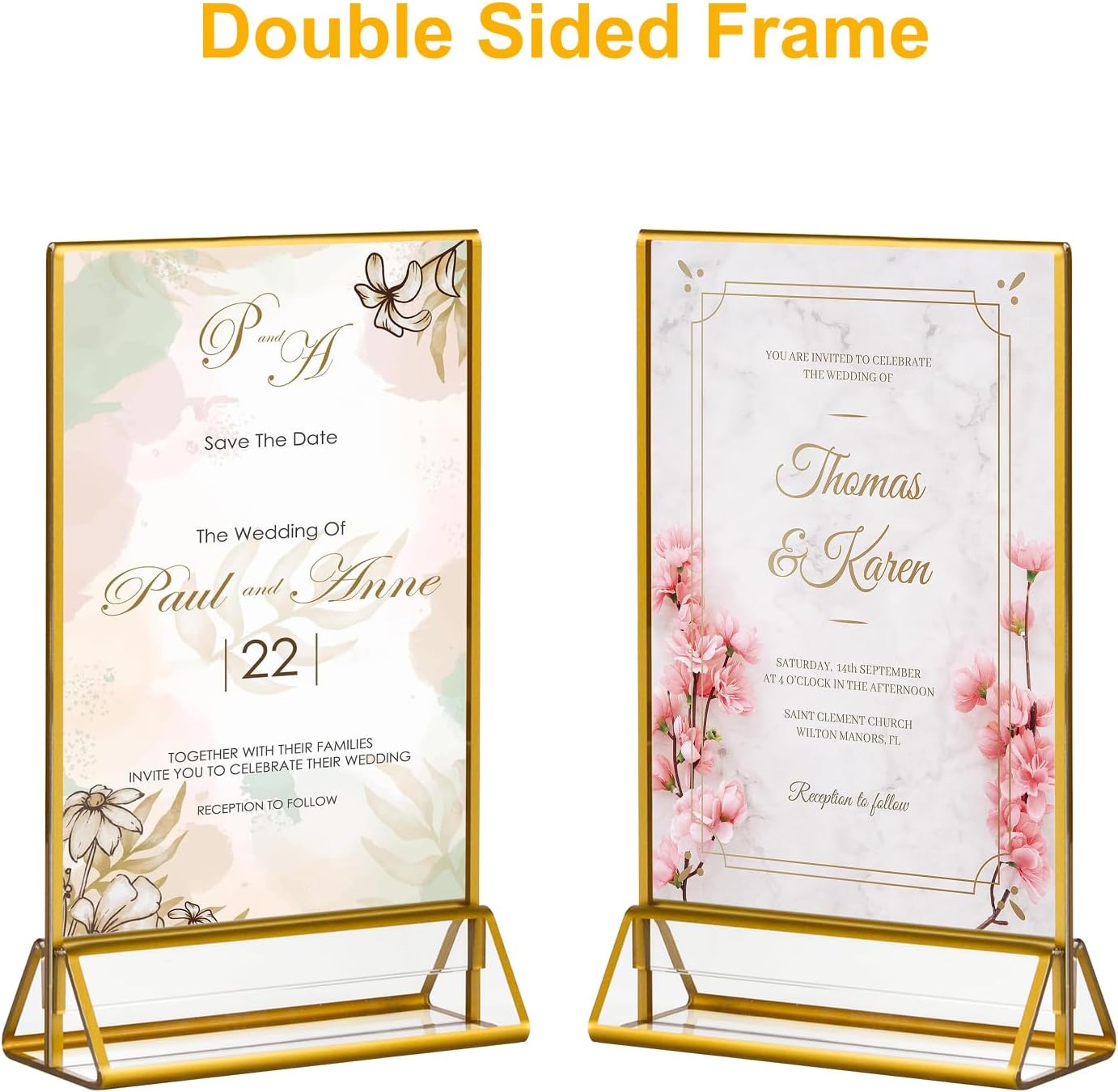 6 Pack Acrylic Sign Holder with Gold Borders, 4x6'' Double-Sided Menu Stands Clear Picture Frames for Restaurant Menu Signs, Wedding Table Numbers, Exhibition & Art Display