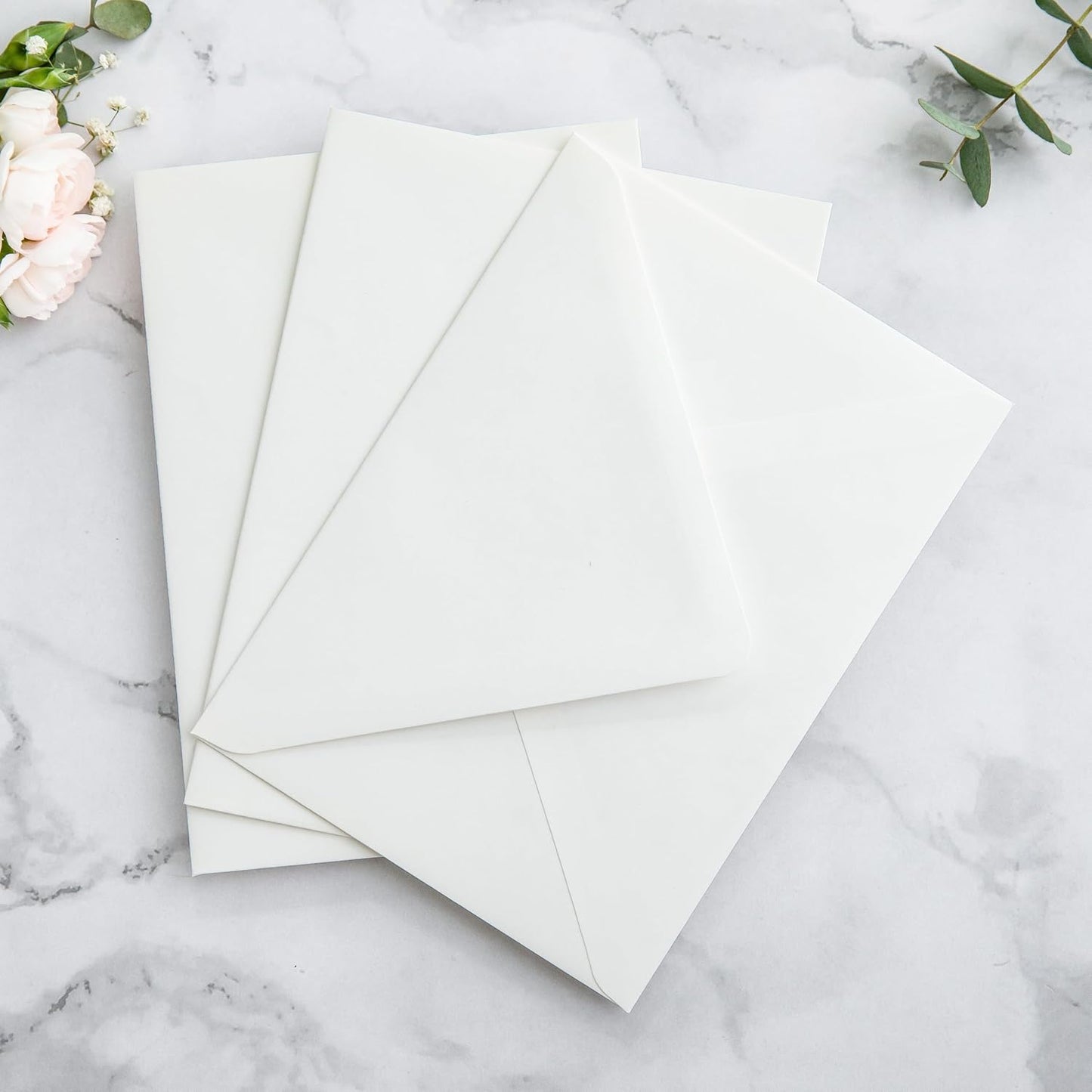 PONATIA 50PCS A7 Euro Flap Ivory Envelope, 5.25 x 7.25'' Wild Flowers Liner Envelopes for Wedding Invitations, Photos, Postcards, Greeting Cards, Christmas Gift Cards, Acrylic Mailing, 5x7 Envelopes