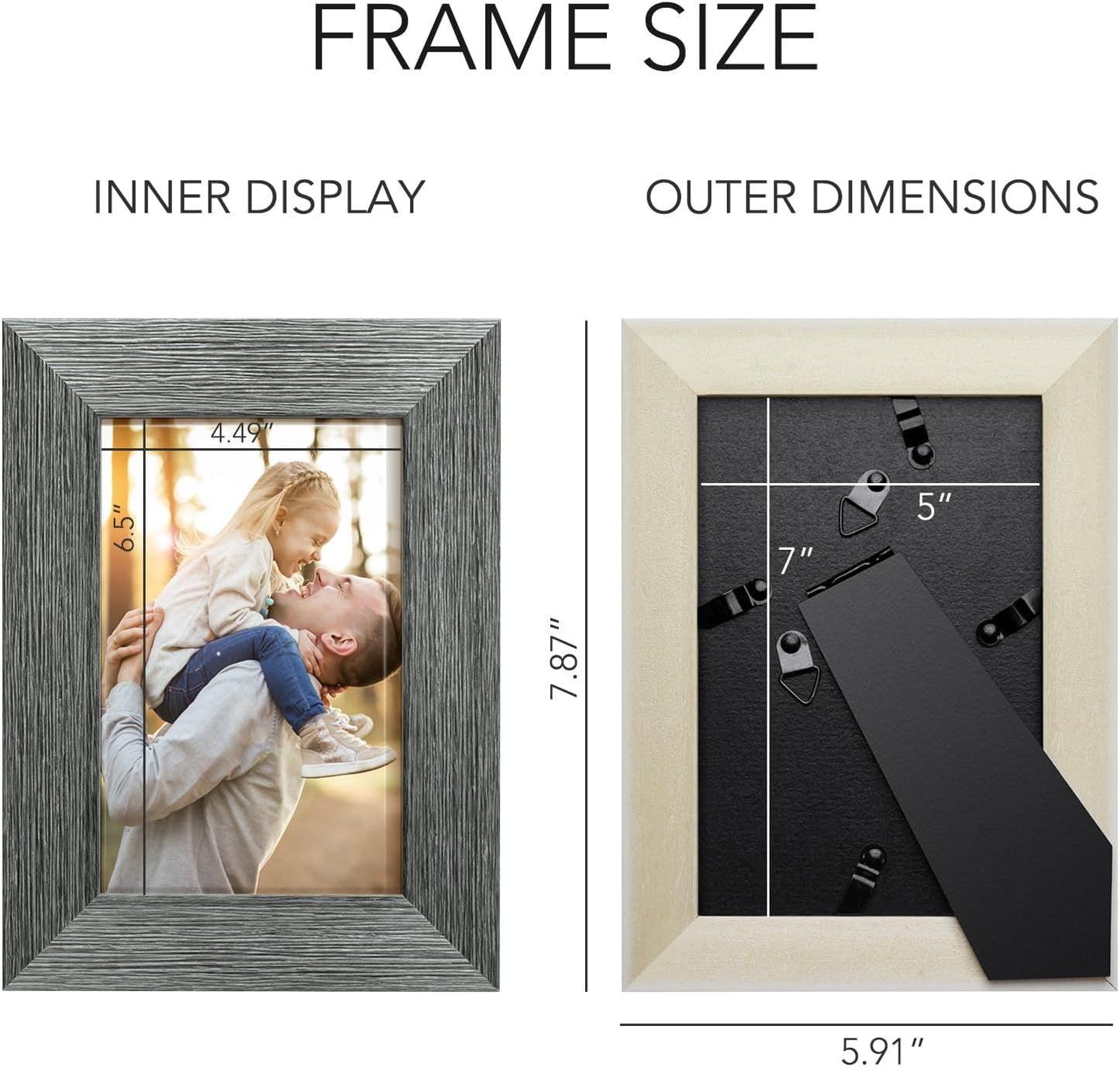 TWING 5 X 7 Picture Frames Set of 6, Rustic Grey Farmhouse Photo College Frame for Wall Decor or Table Top Display