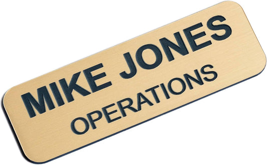 Custom Engraved Name Tag Badges – Personalized Identification with Pin or Magnetic Backing, 1 Inch x 3 Inches, European Gold/Navy
