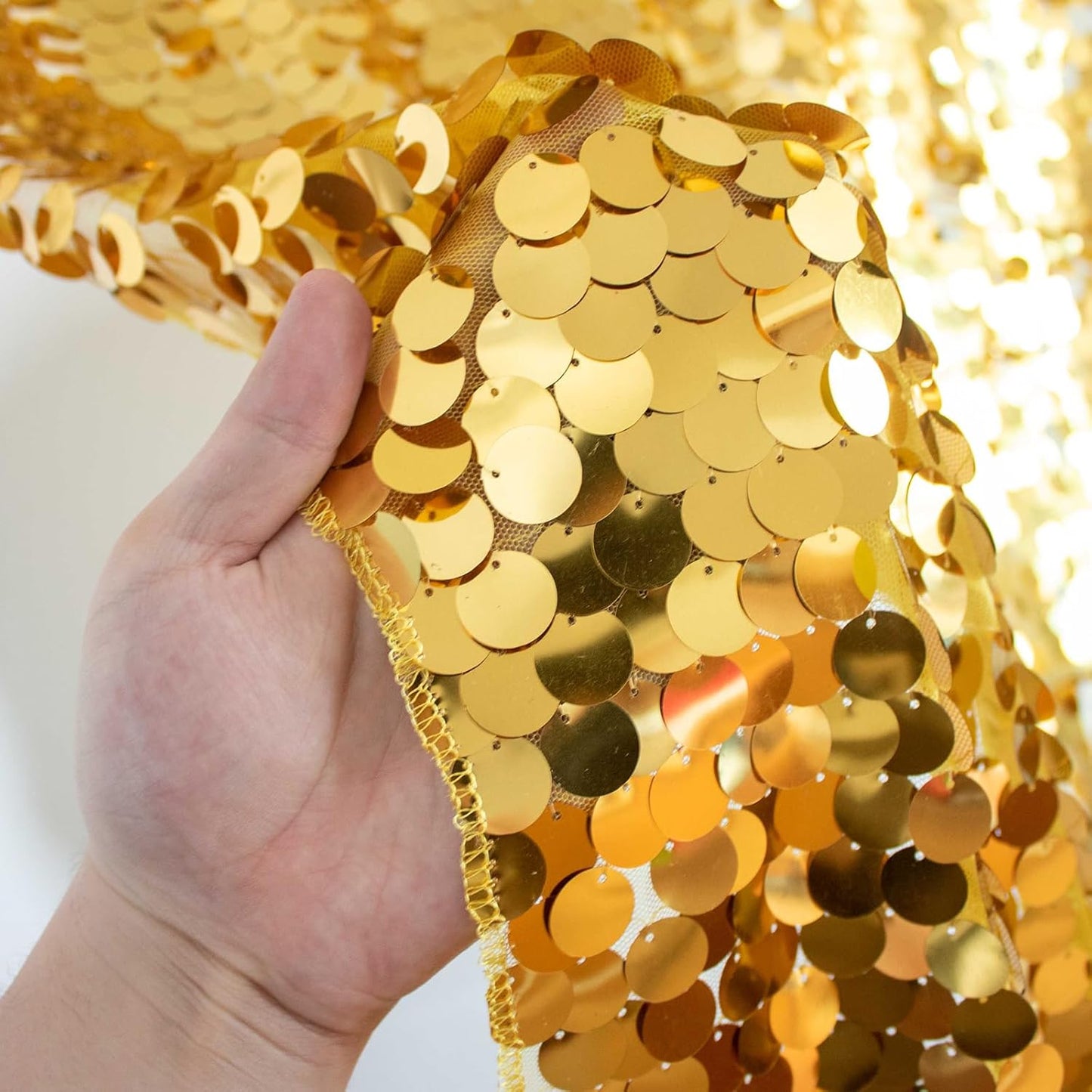 JYFLZQ Gold Payette Sequin Backdrop Curtains 4ft x 8ft 2 Panels Shimmer Wall Backdrop Big Sequin Background Thick Glitter Photo Booth Backdrops for Birthday Wedding Prom Parties