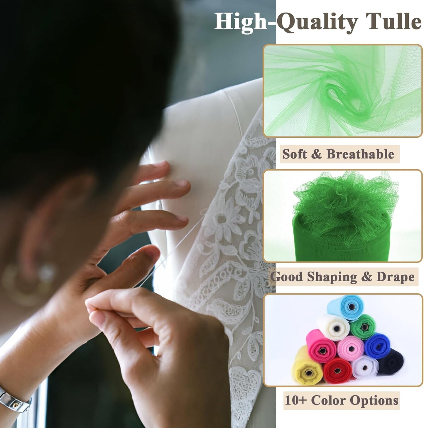 Classic Green Tulle Fabric Rolls 54 Inch x 40 Yards Large Mesh Tull Bolt for Wedding, Garden Netting, Tutu Skirt, Party Decoration and Craft Supplies